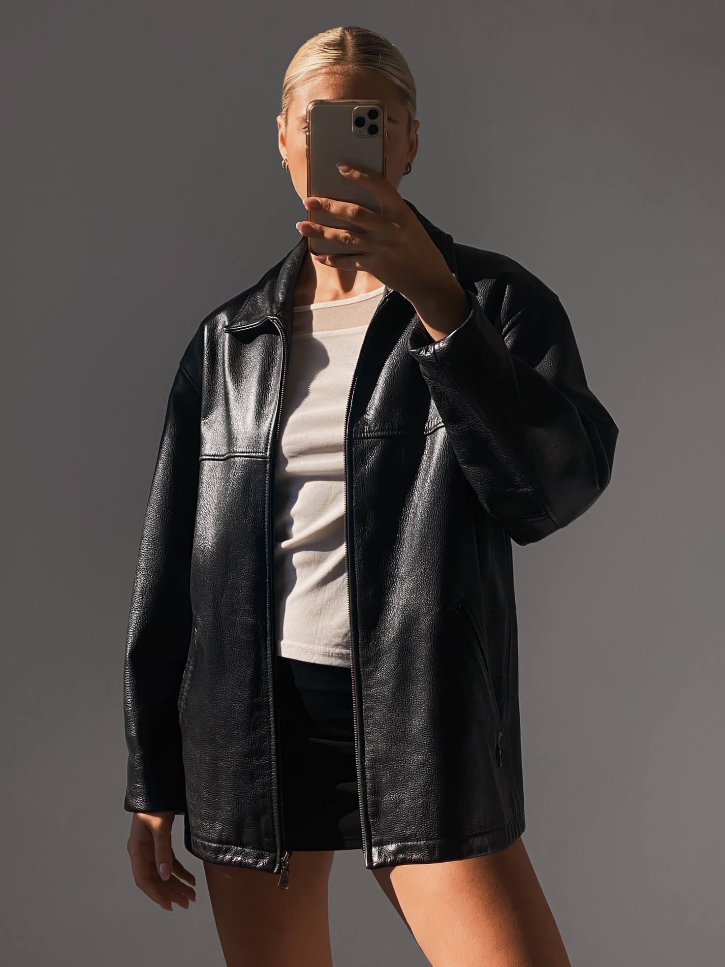 Vintage Oversized Straight Leather Jacket | XS-L