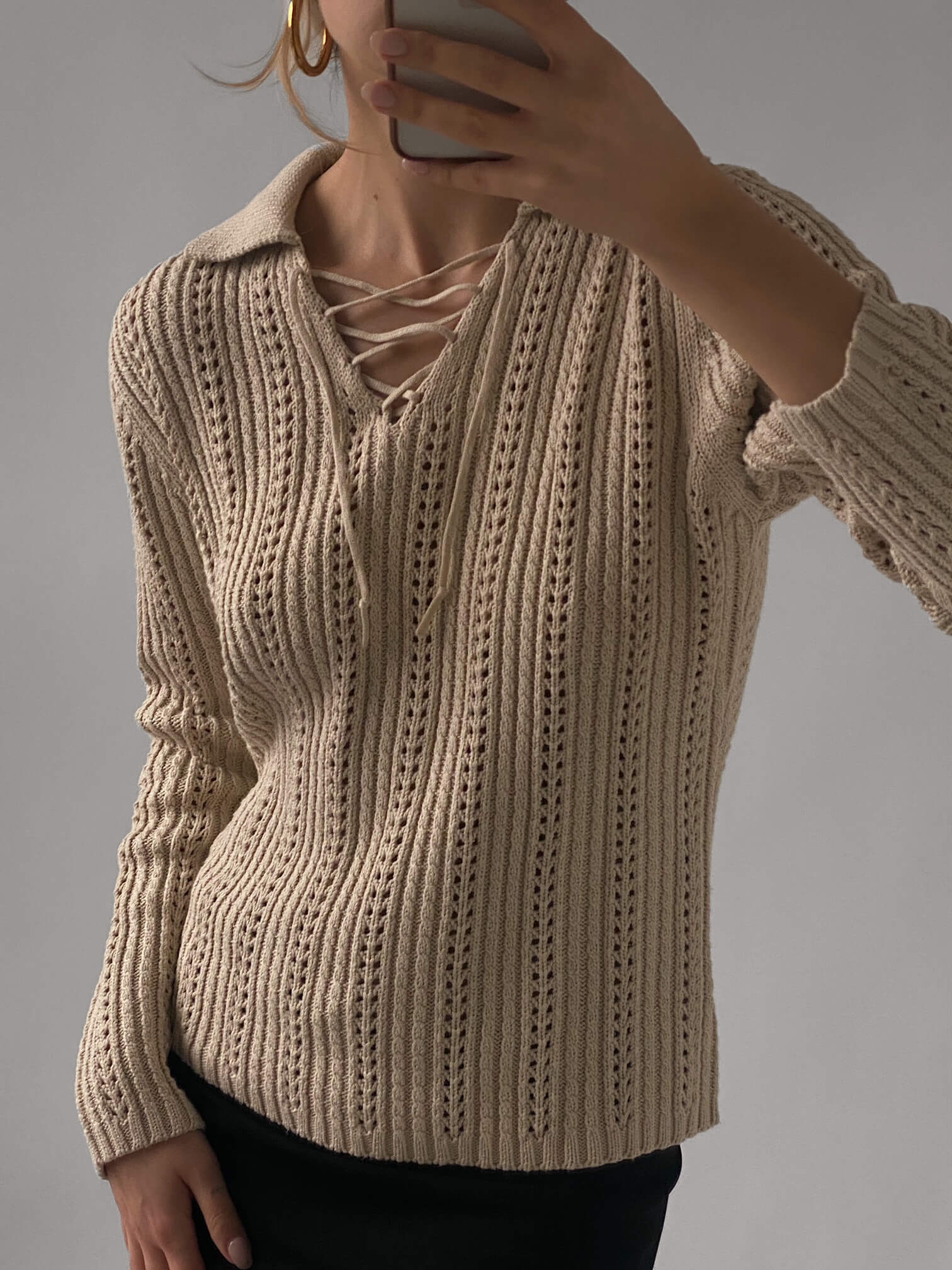 Vintage Open Weave Henley Knit | S-L