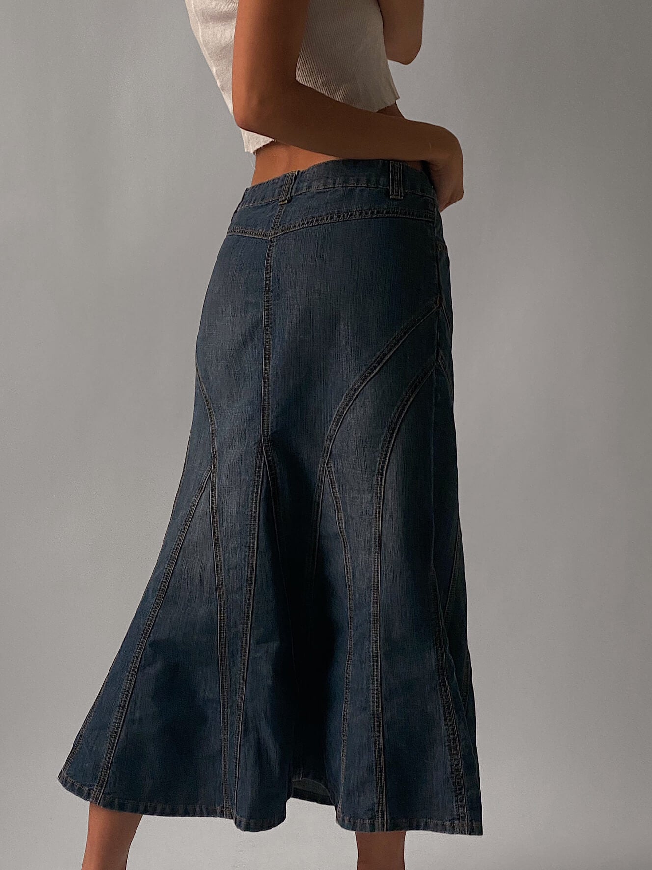 Vintage Denim Flared Maxi Skirt | M