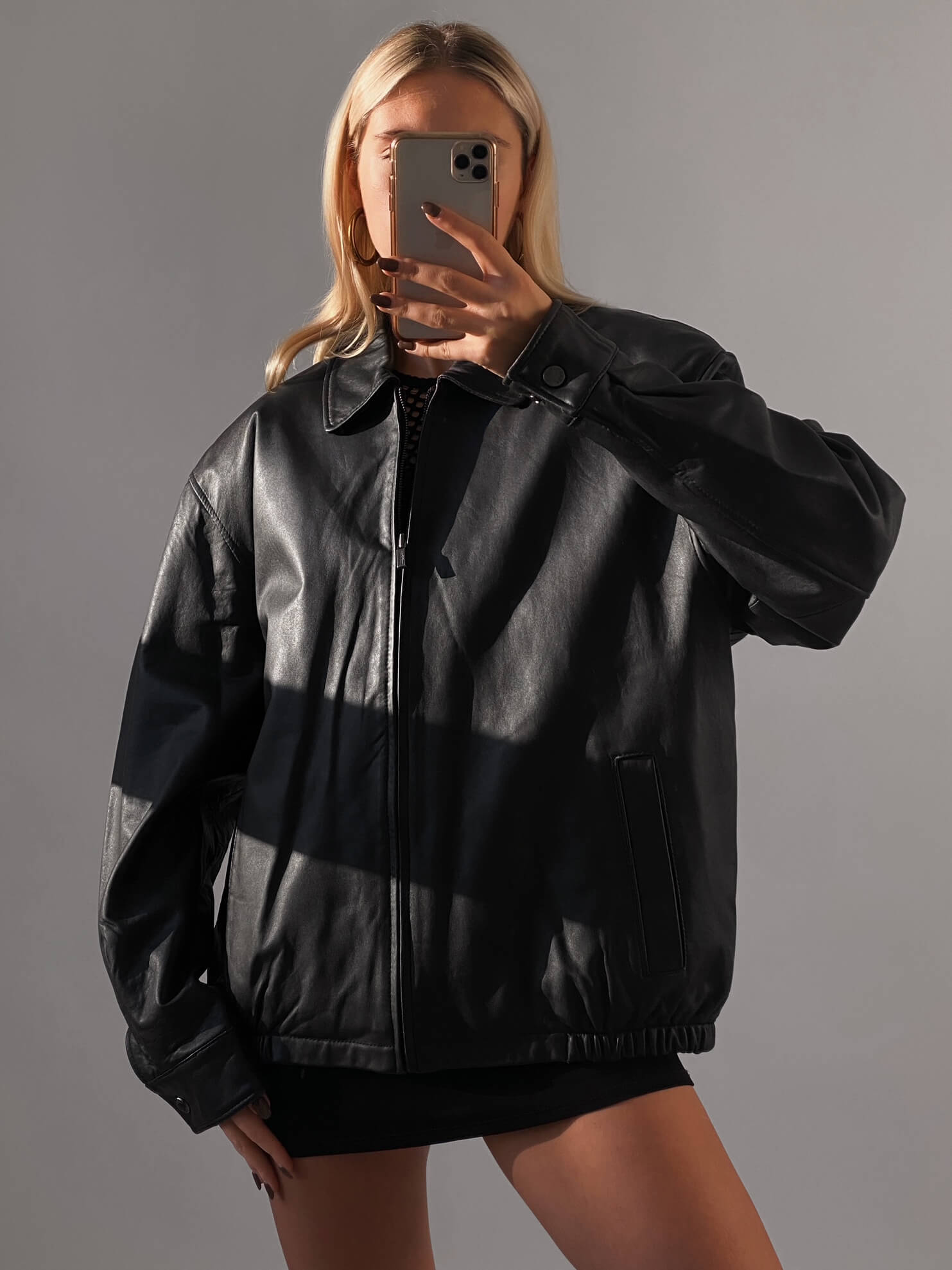 Vintage Oversized Classic Matte Leather Bomber Jacket| XS-XL