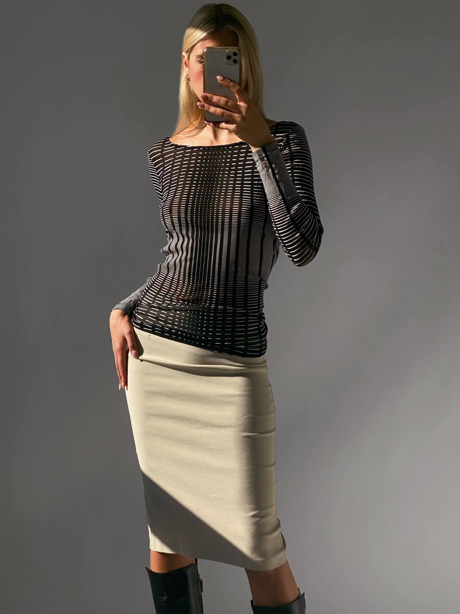 Vintage Beige Midi Skirt | S