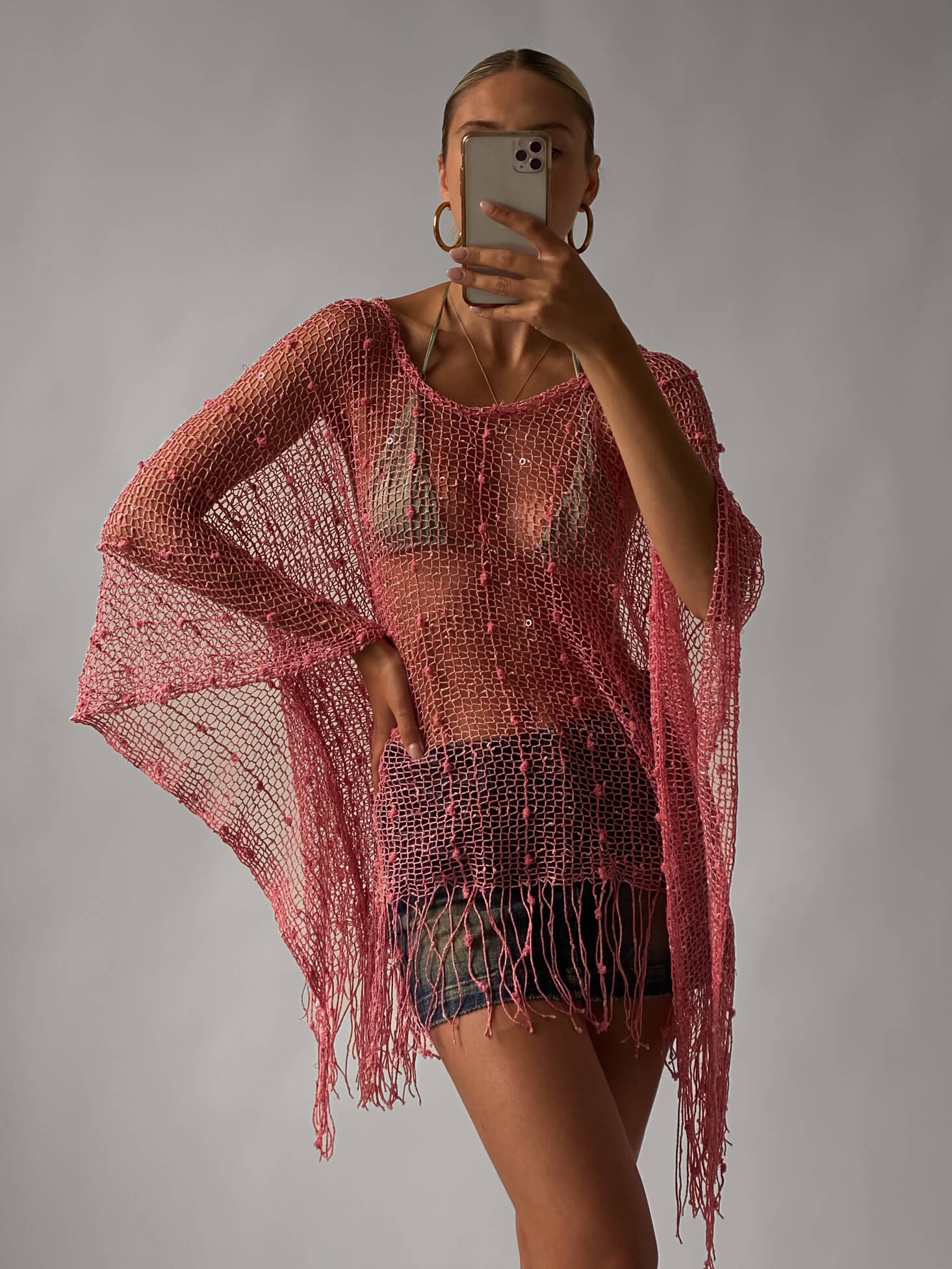Vintage Crochet Sequin Poncho | OS