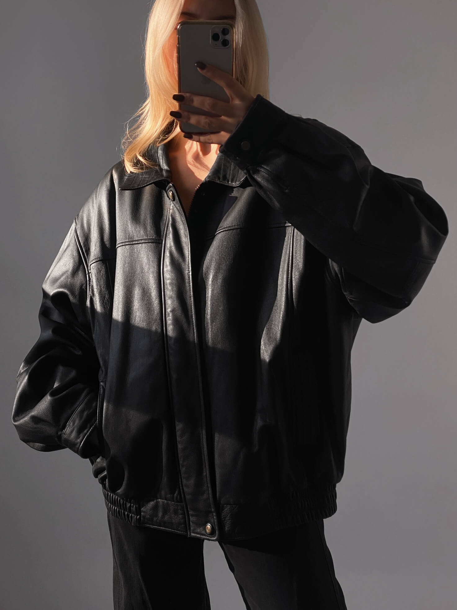 Vintage Oversized Classic Leather Bomber Jacket| XS-XL