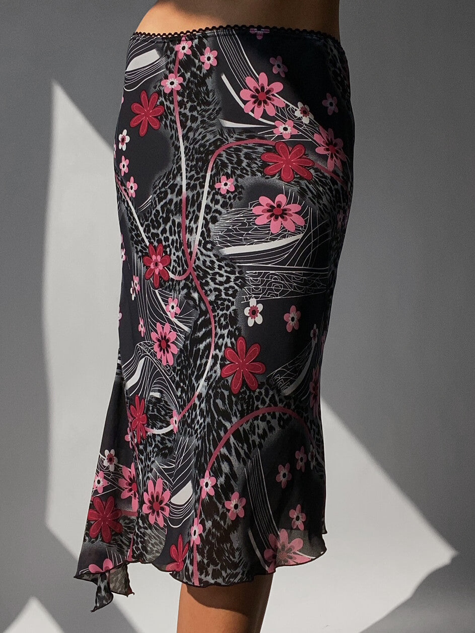 Vintage Y2K Floral Printed Midi Skirt | M/L