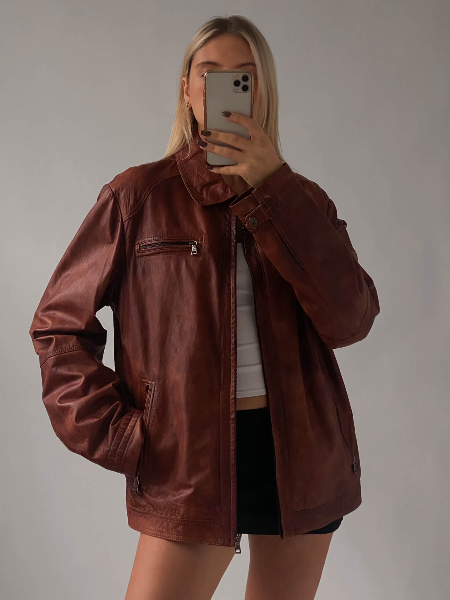 Vintage Oversized Rust Patina Leather Jacket | XS-XL