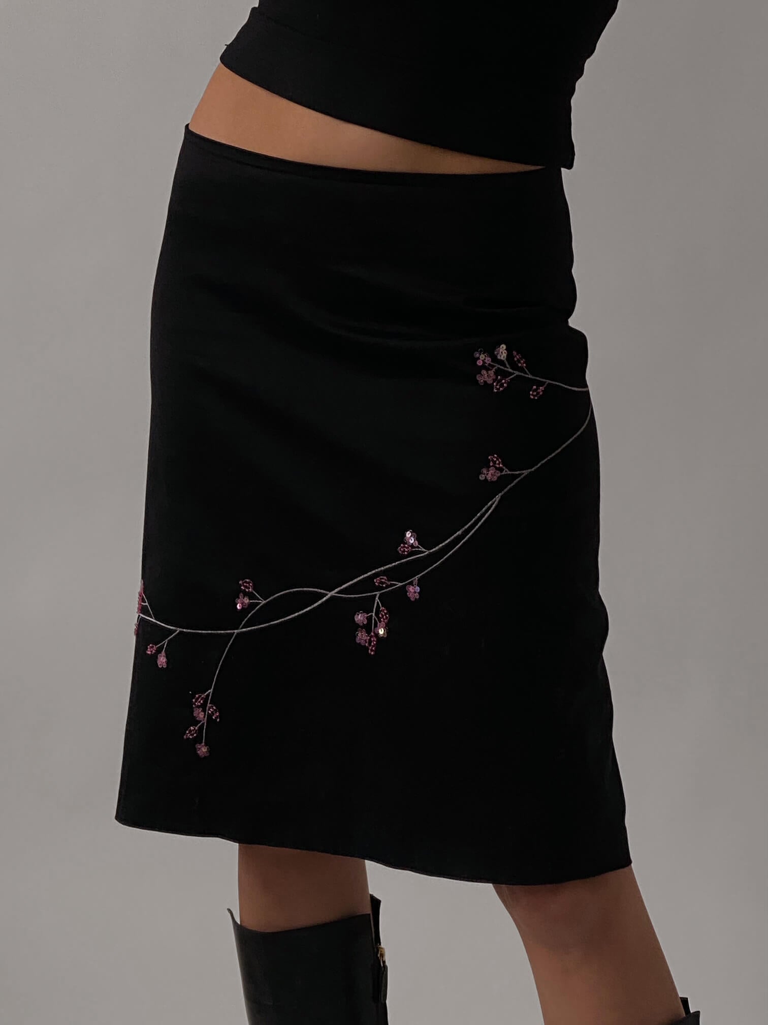 Vintage Embroidered Sequin Cotton Midi Skirt | S