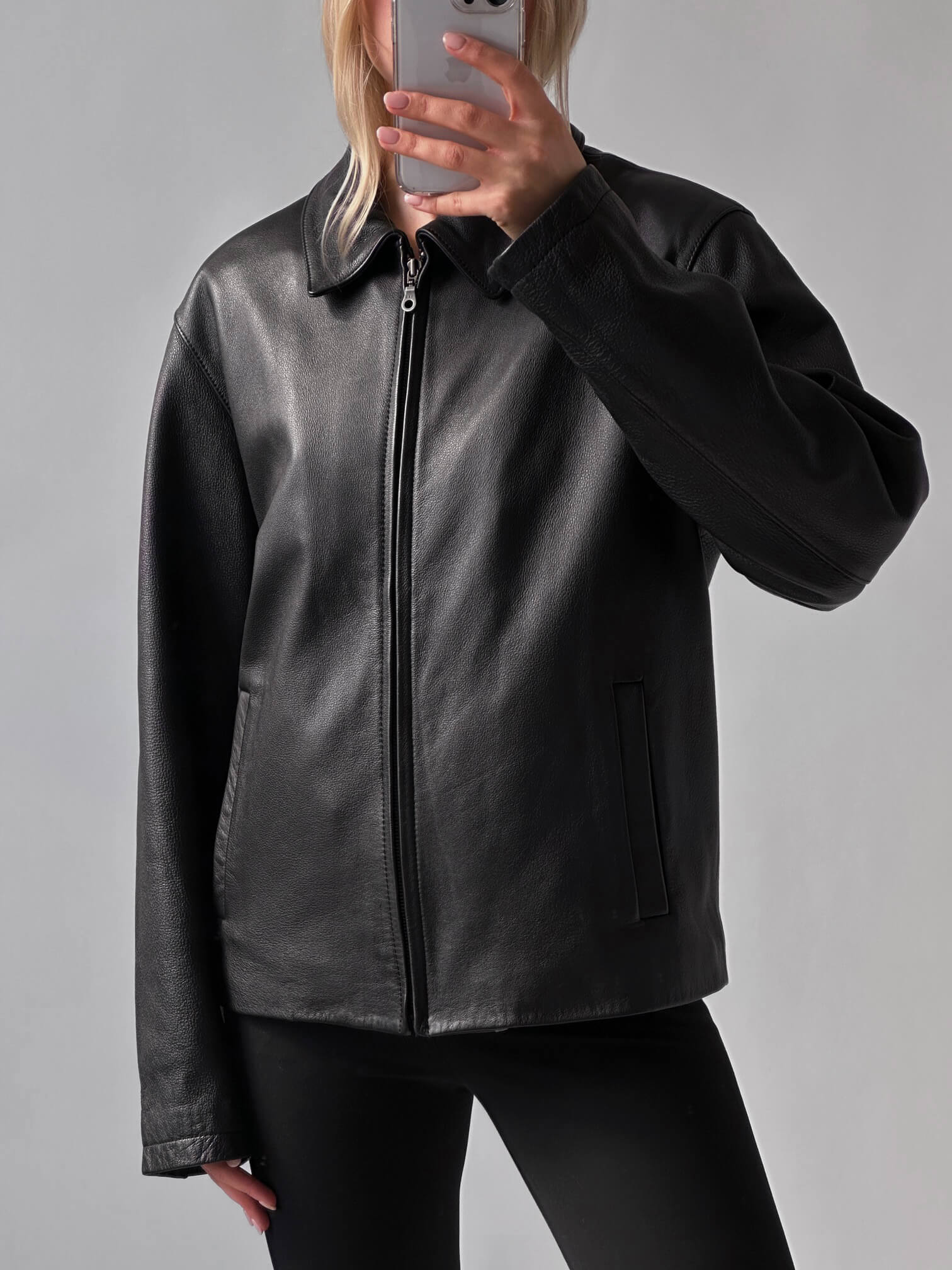 Vintage Oversized Straight Pebbled Leather Jacket | XS-L