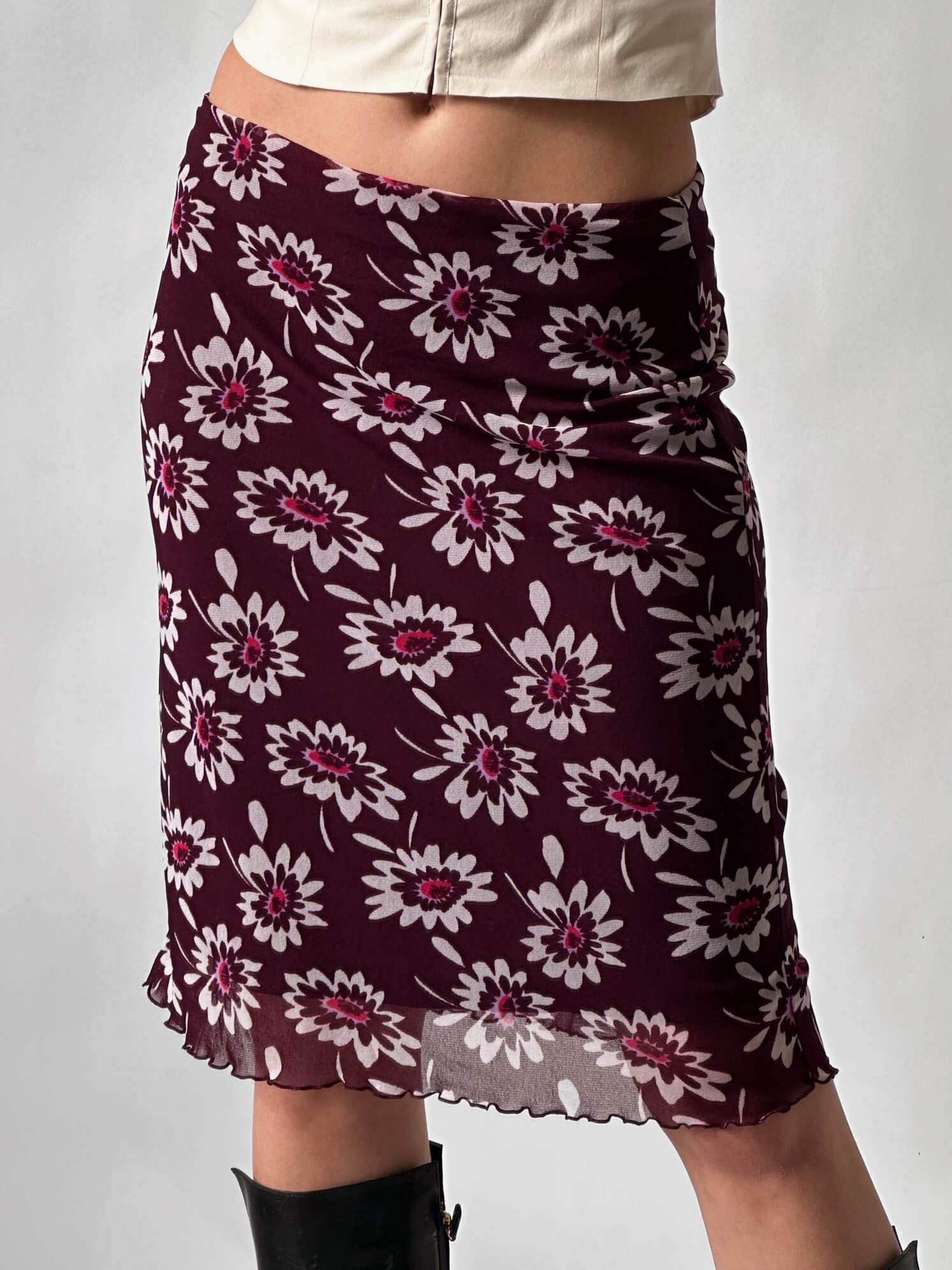 Vintage Floral Mesh Skirt | S/M