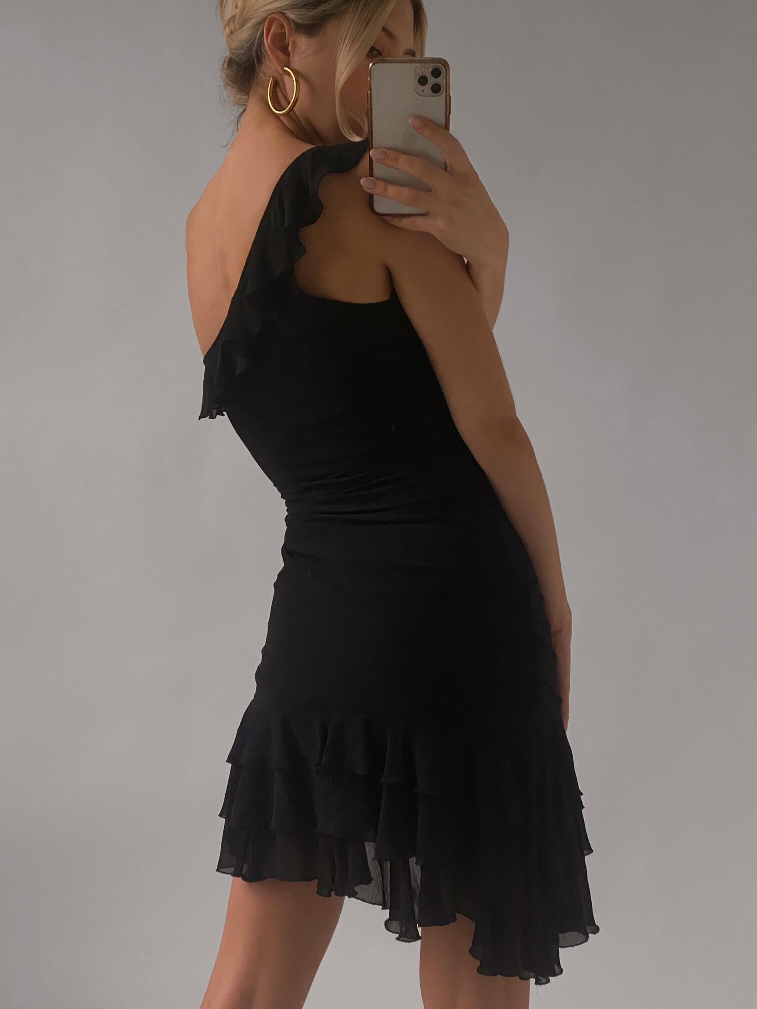 Vintage Y2K Silk Ruffle Dress | M