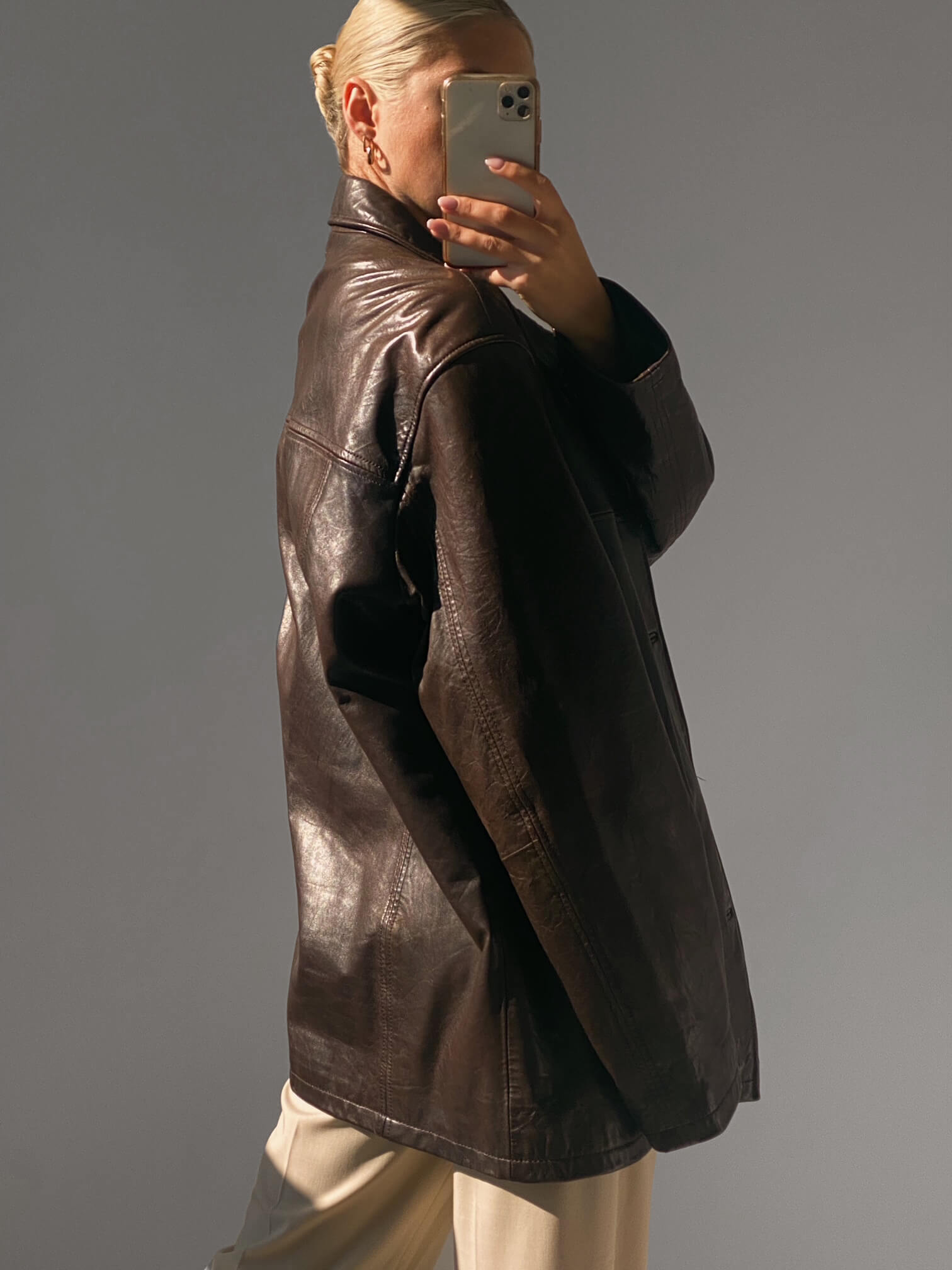 Vintage Oversized Chocolate Leather Jacket | XS-XL
