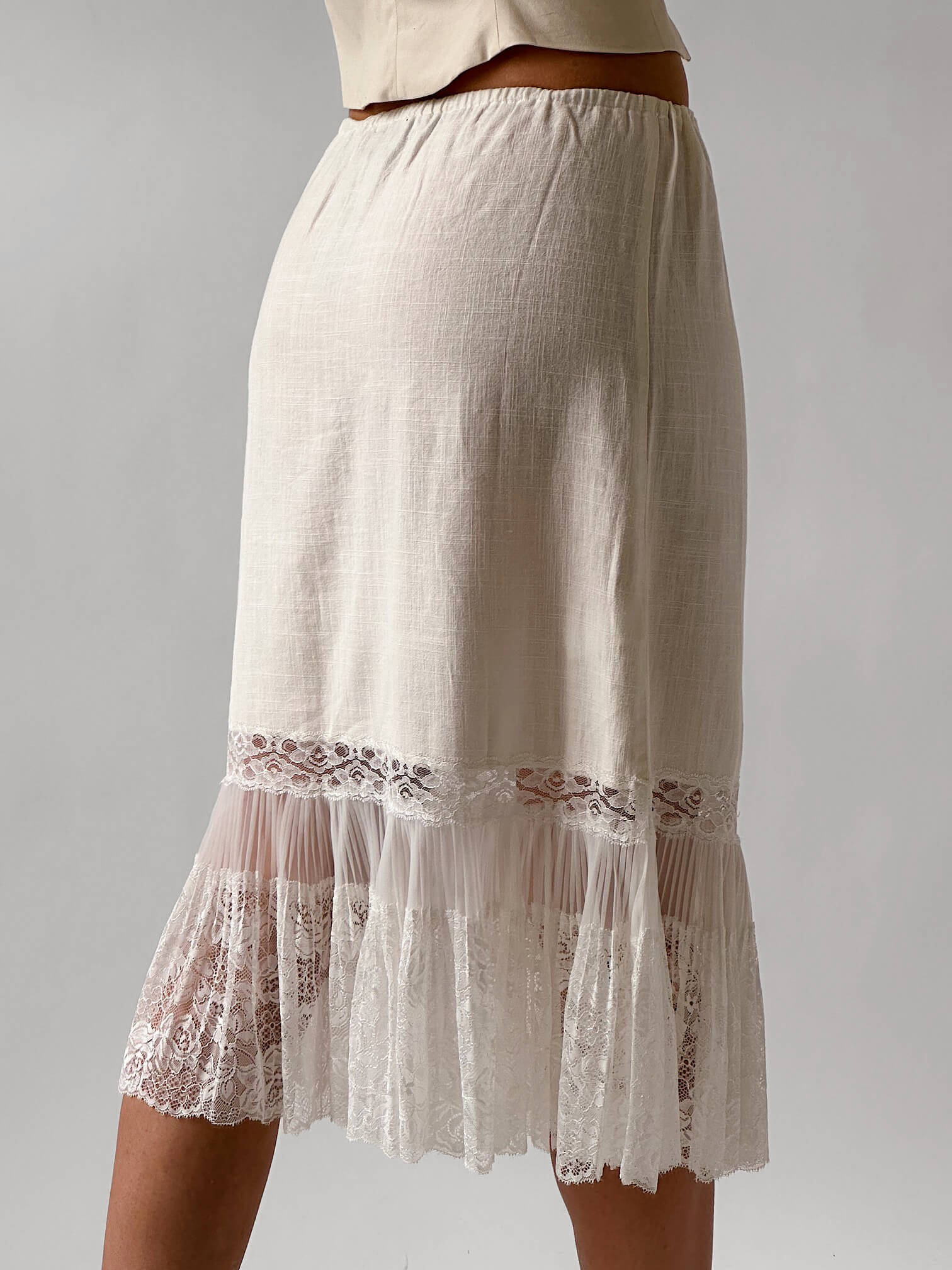 Vintage Linen Blend Lace Skirt | S/M