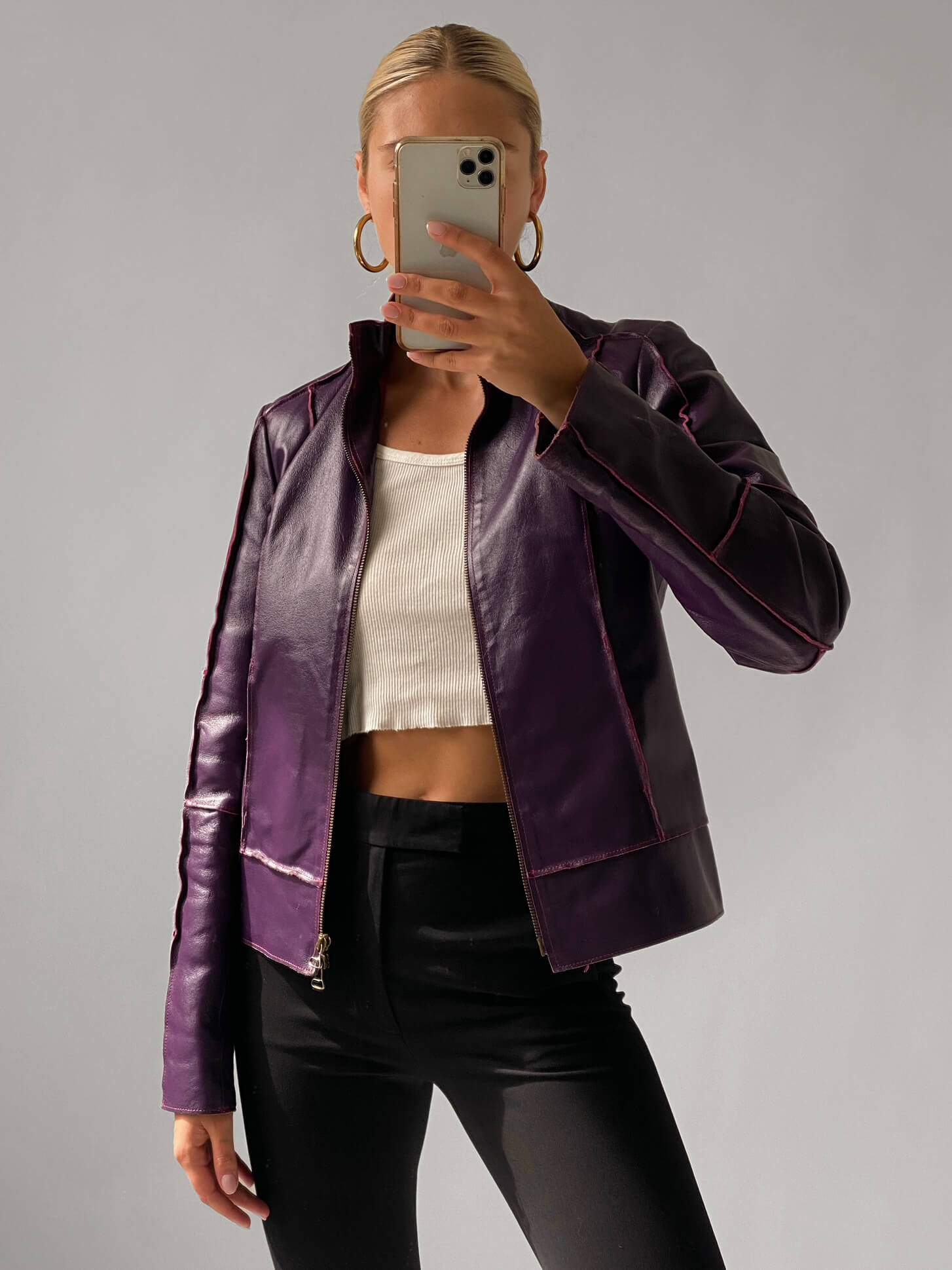 Vintage Italian Violet Leather Jacket | XS-M