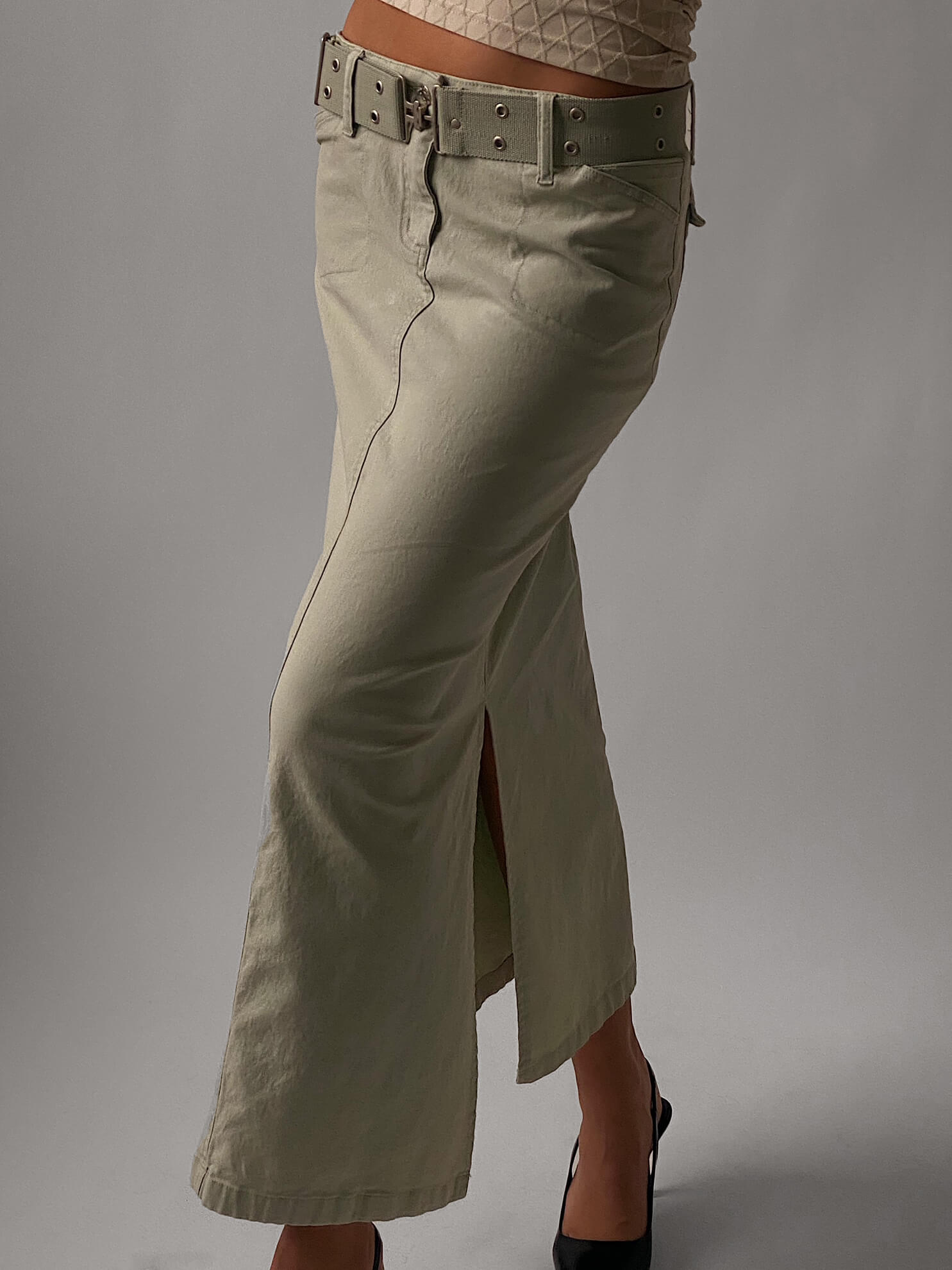 Vintage Denim Grommet Maxi Skirt | S/M
