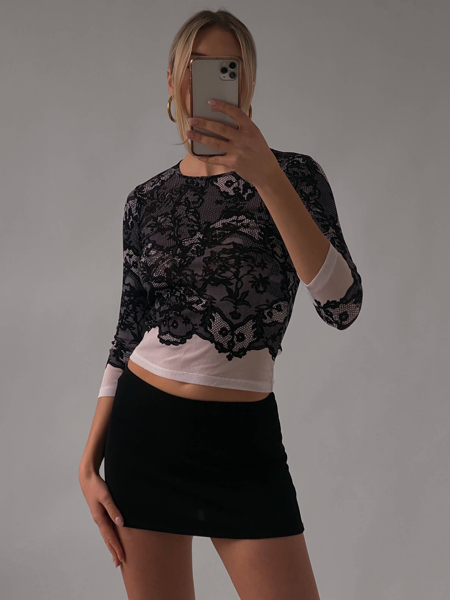 Vintage Lace Printed Mesh Top | XS