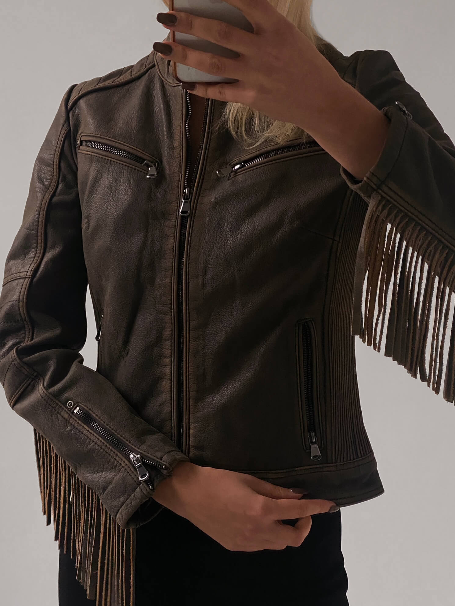 Vintage Nubuck Fringe Leather Moto Jacket | XS