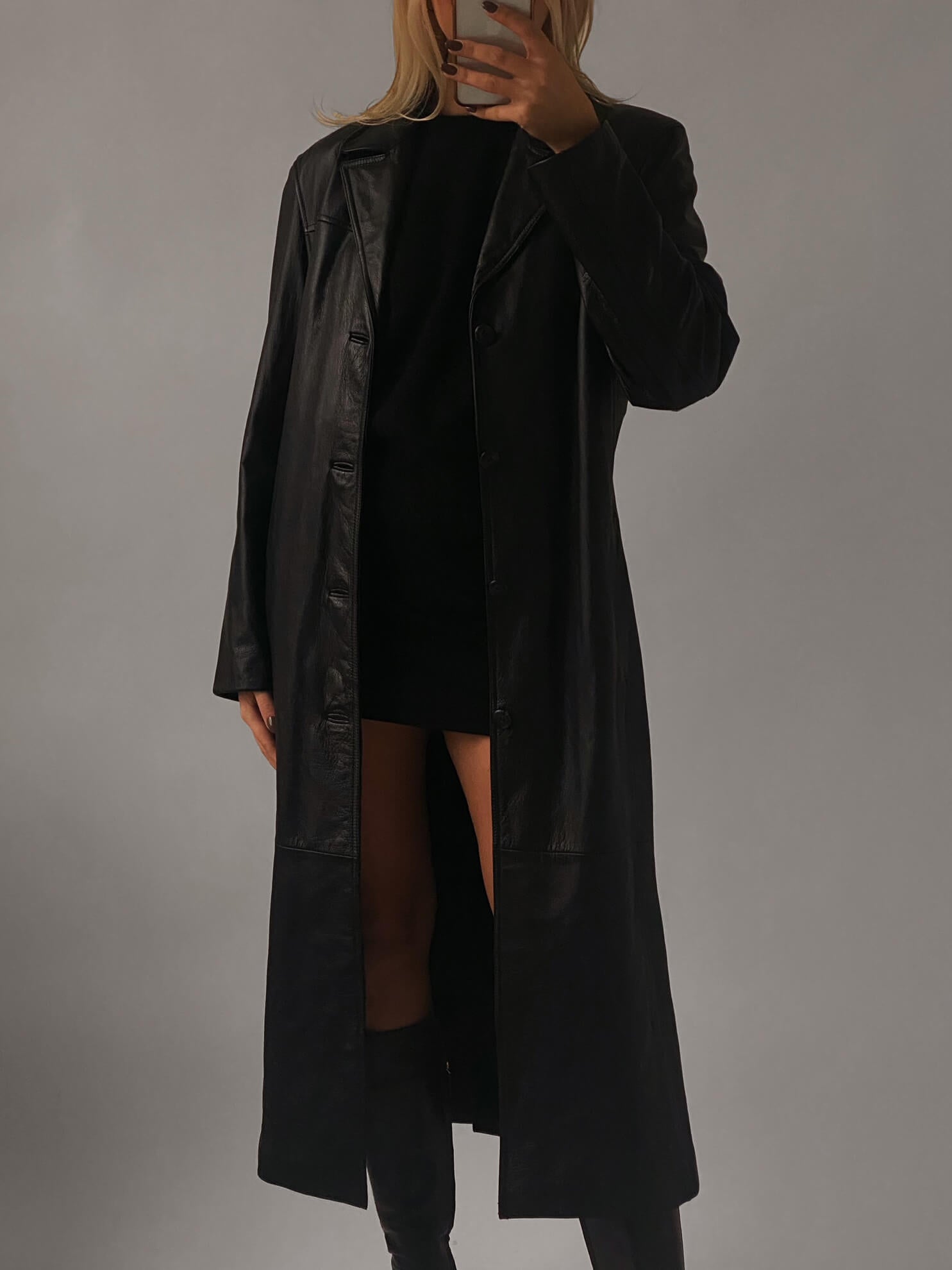 Vintage Long Straight Fit Leather Jacket | XS-M
