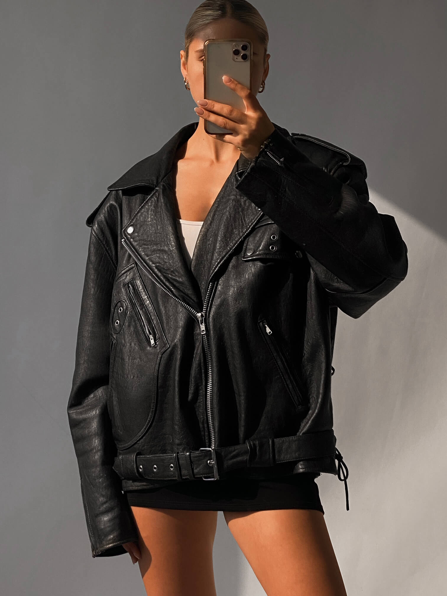 Vintage Oversized Leather Biker Jacket | XS-XXL