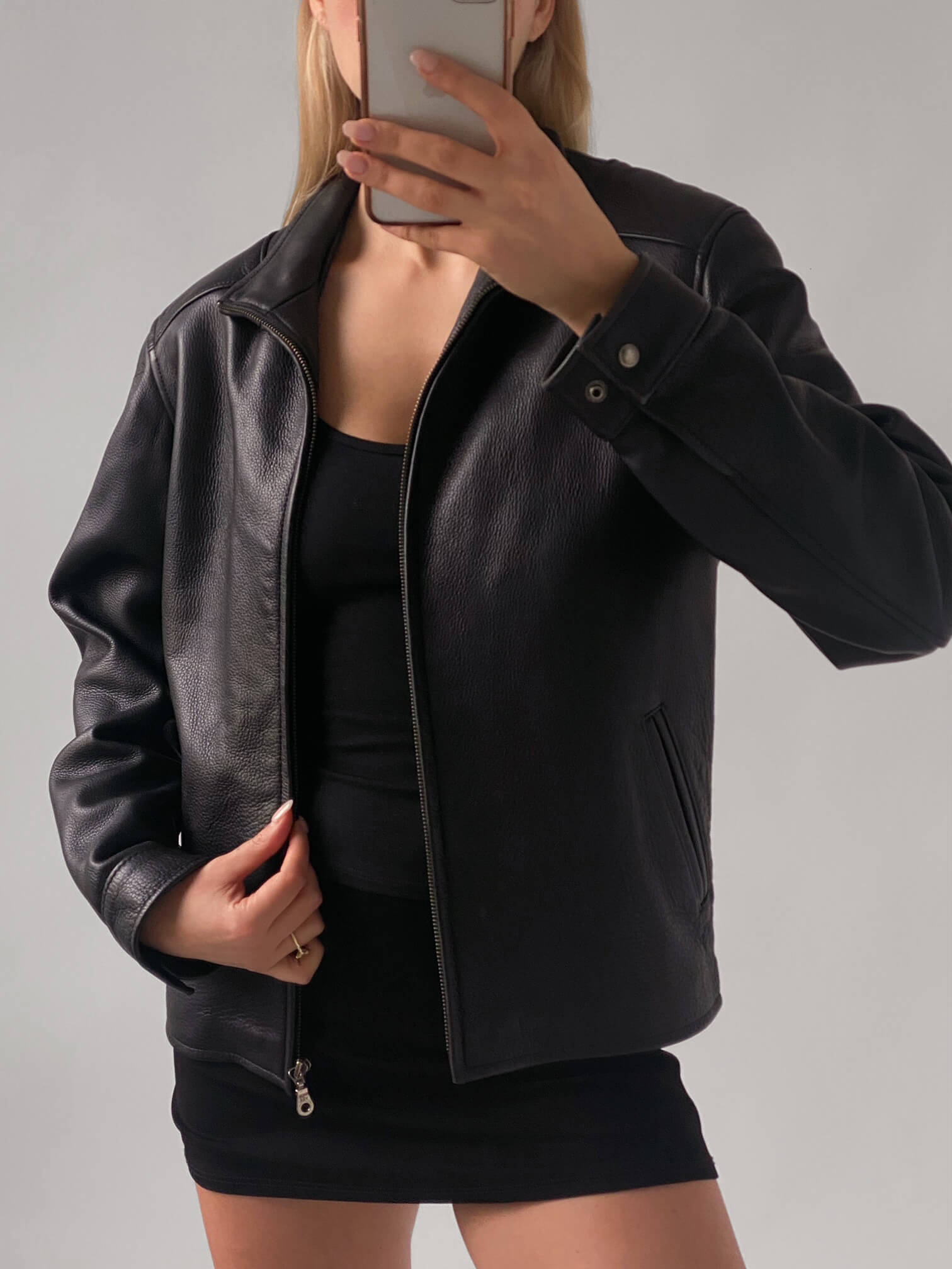 Vintage Straight Fit Pebbled Leather Jacket | XS/S