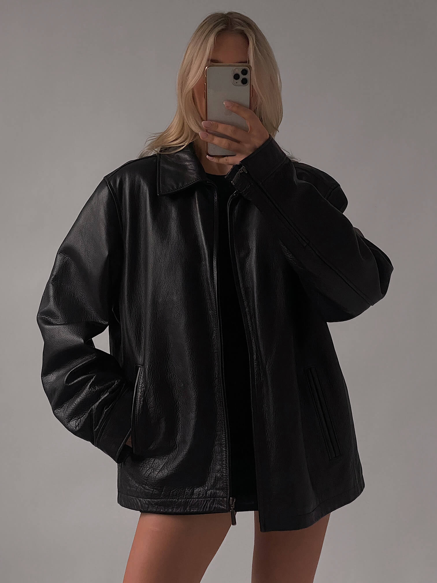 Vintage Oversized Straight Fit Pebbled Leather Jacket | XS-XXL