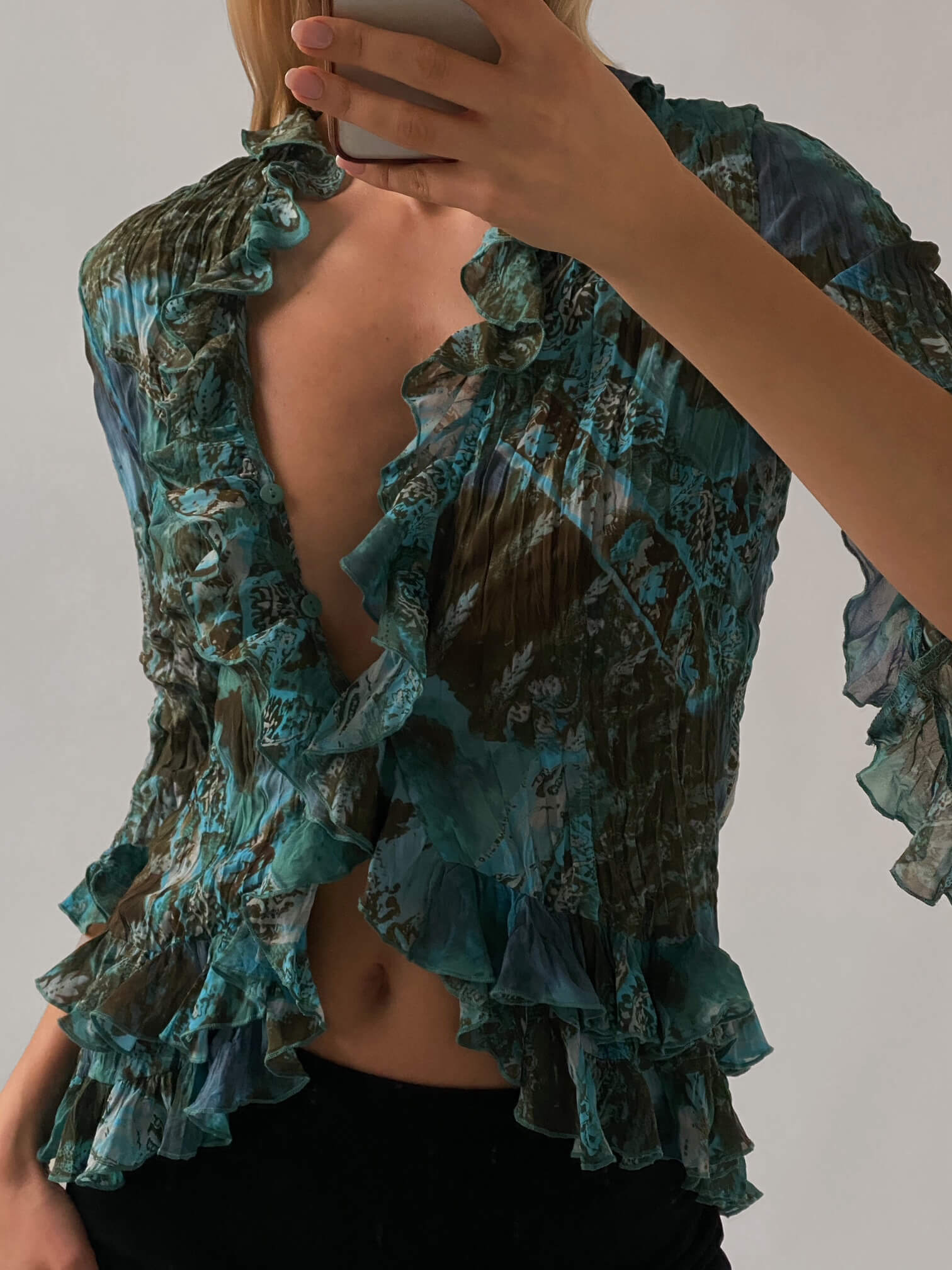 Vintage Ruffle Plisse Pleated Blouse | S/M