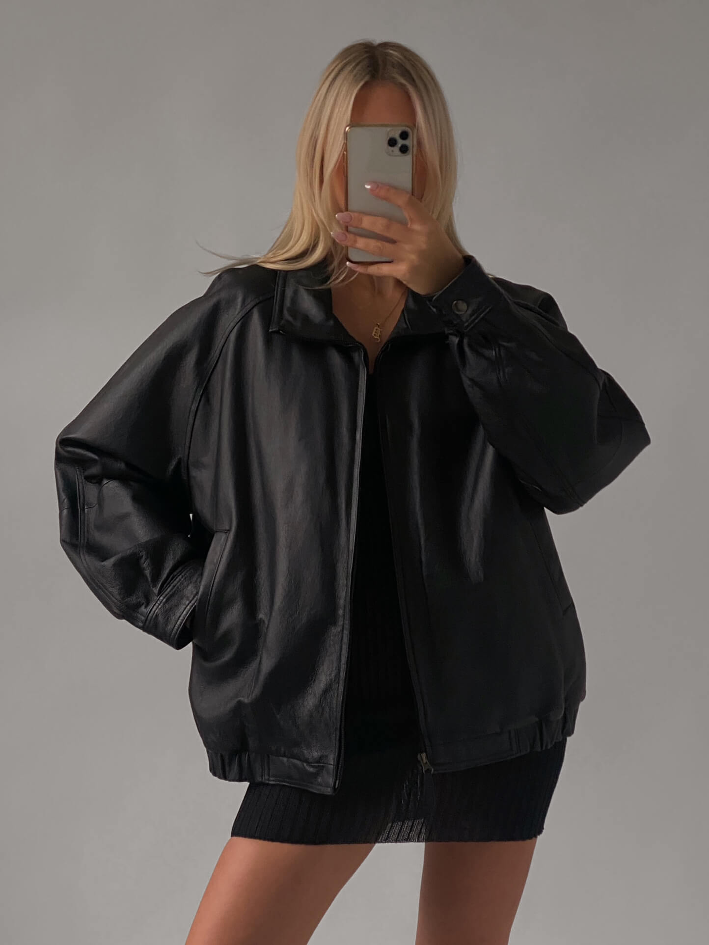 Vintage Oversized Matte Leather Bomber Jacket | XS-XL