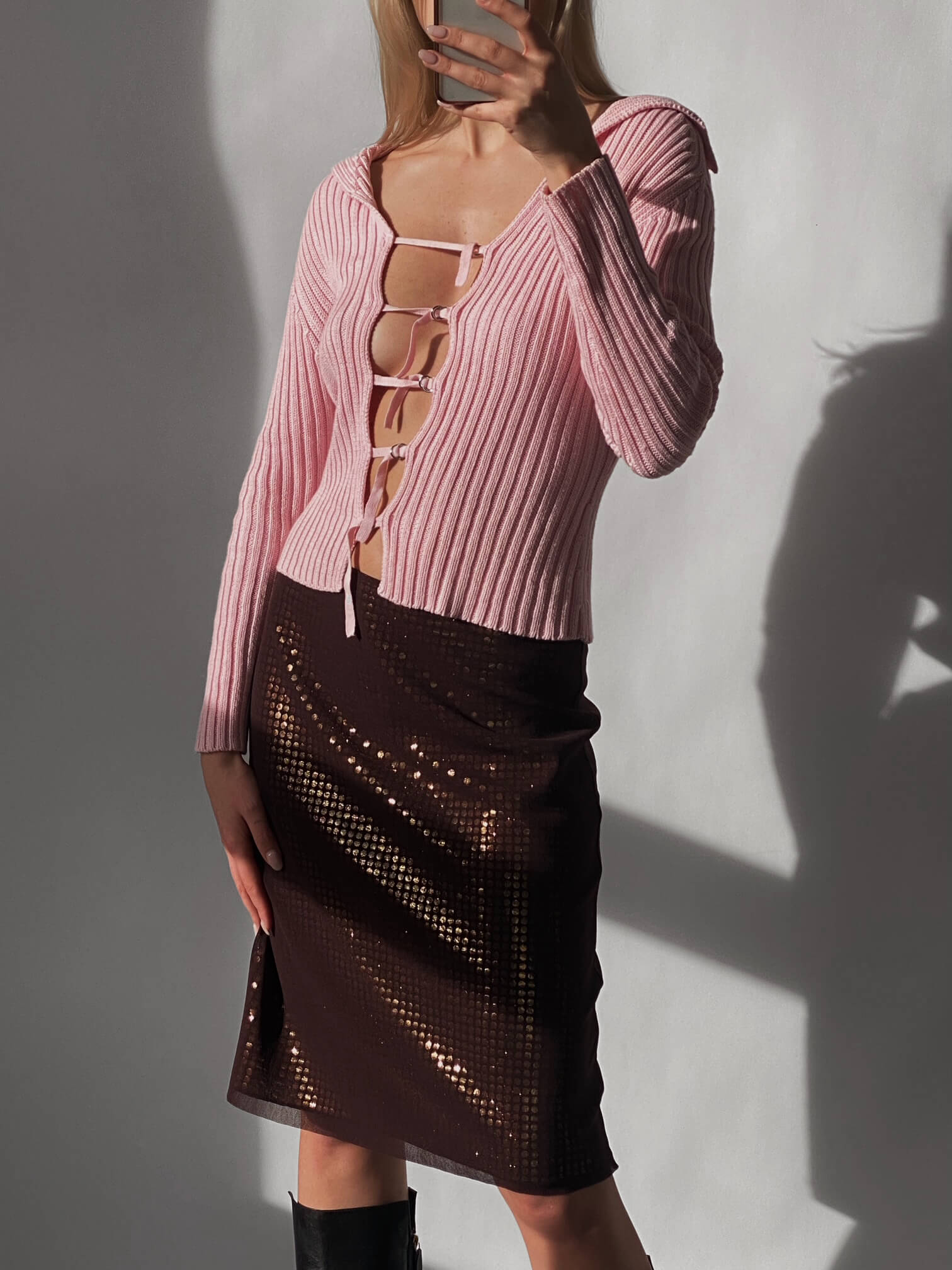 Vintage VIVIENNE TAM Mesh Sequin Midi Skirt | S