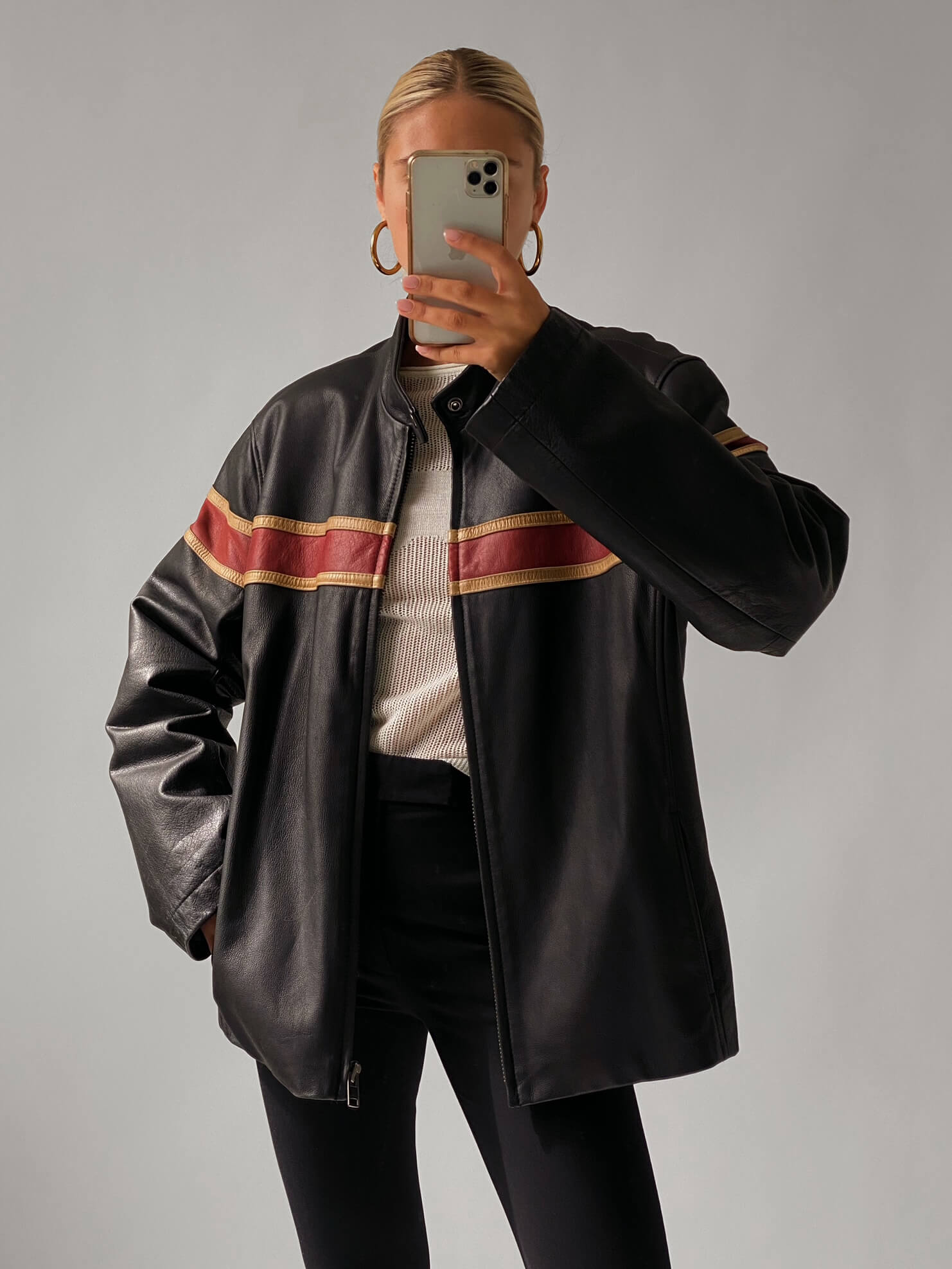 Vintage Oversized Leather Moto Jacket | XS-XL