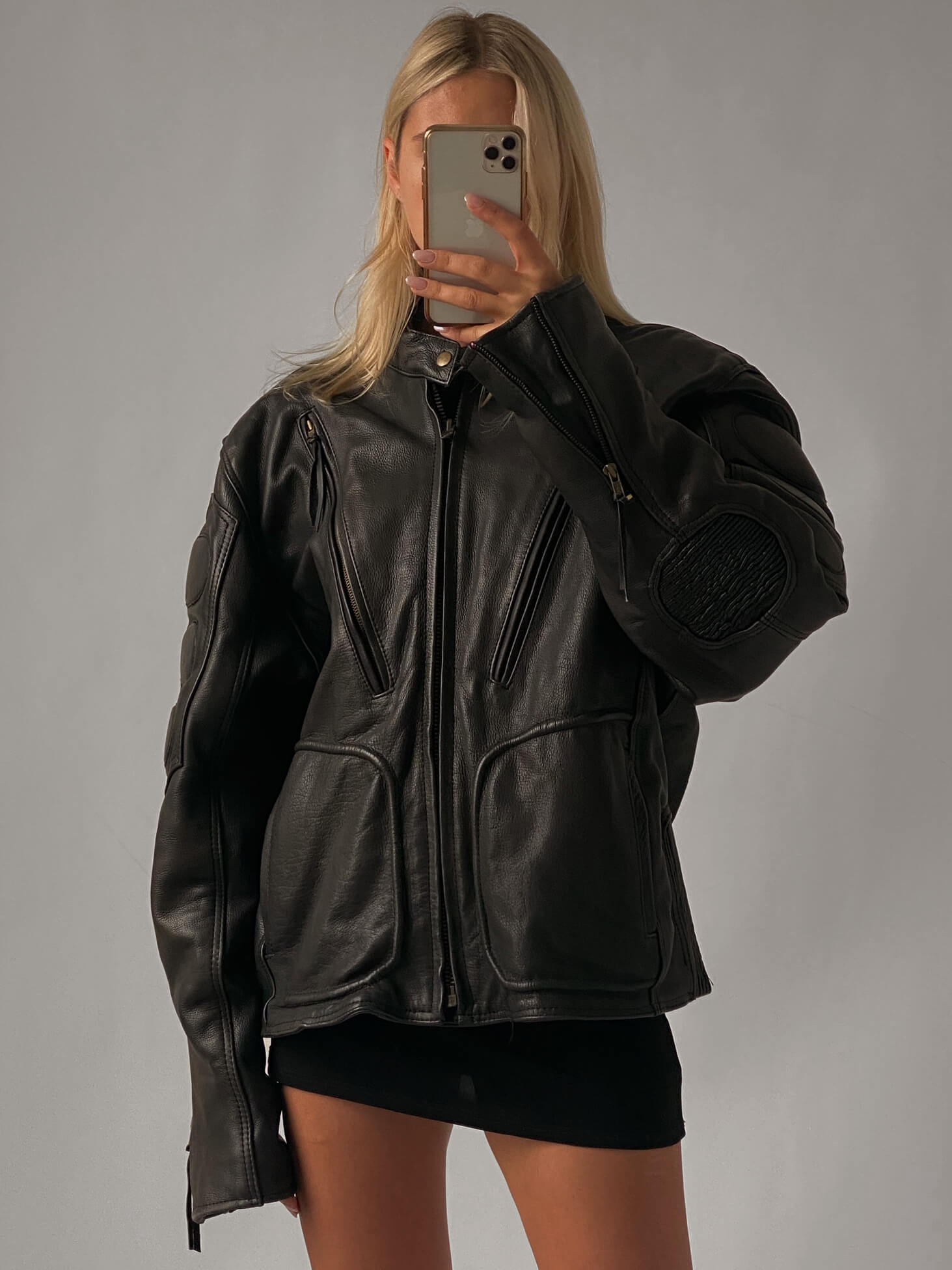 Vintage Oversized Leather Biker Jacket | XS-L