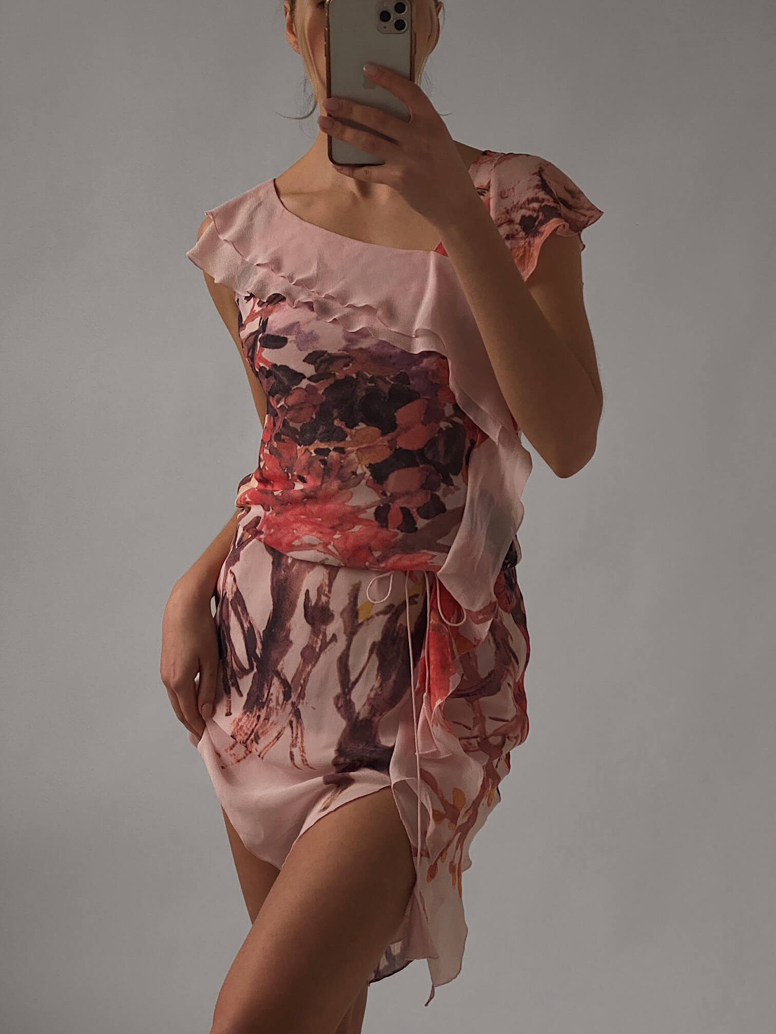 Vintage VIVIENNE TAM Silk Ruffle Dress | 0/XS