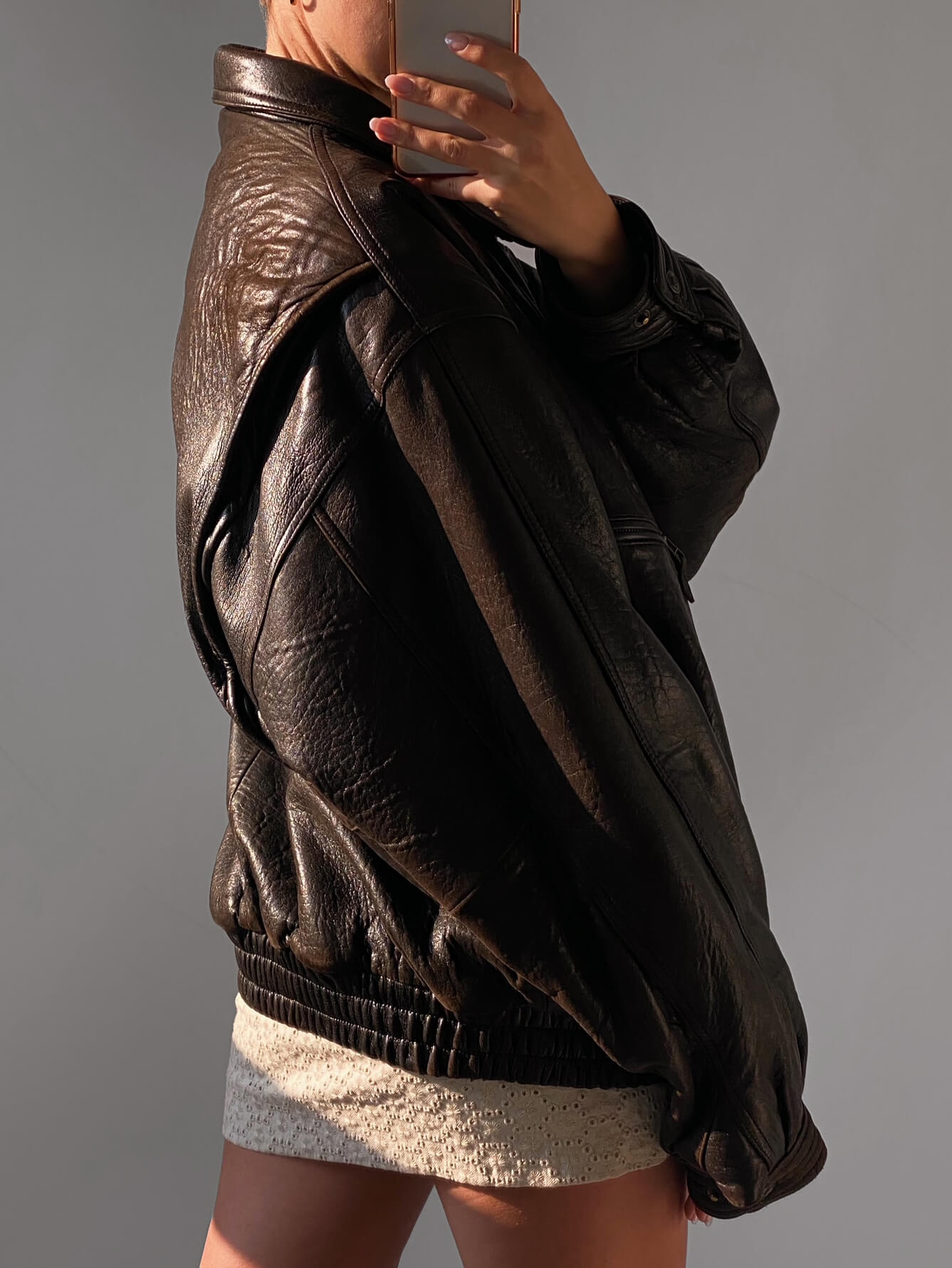 Vintage Oversized Chocolate Leather Bomber Jacket | XS-XXL