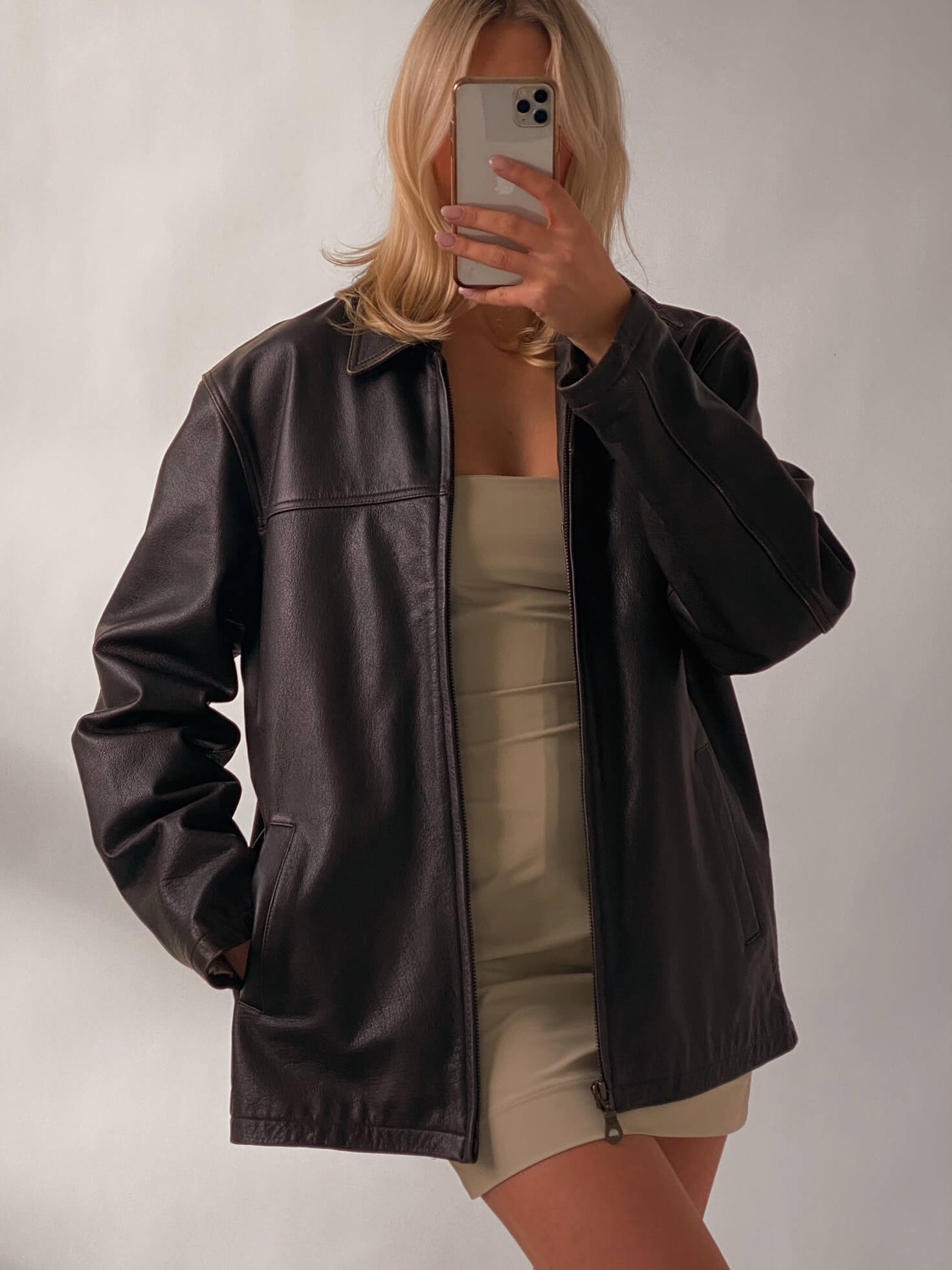 Vintage Oversized Straight Fit Chocolate Leather Jacket | XS-L