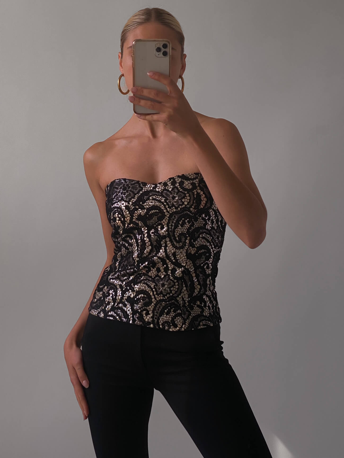 Vintage Lace Overlay Metallic Bustier | S