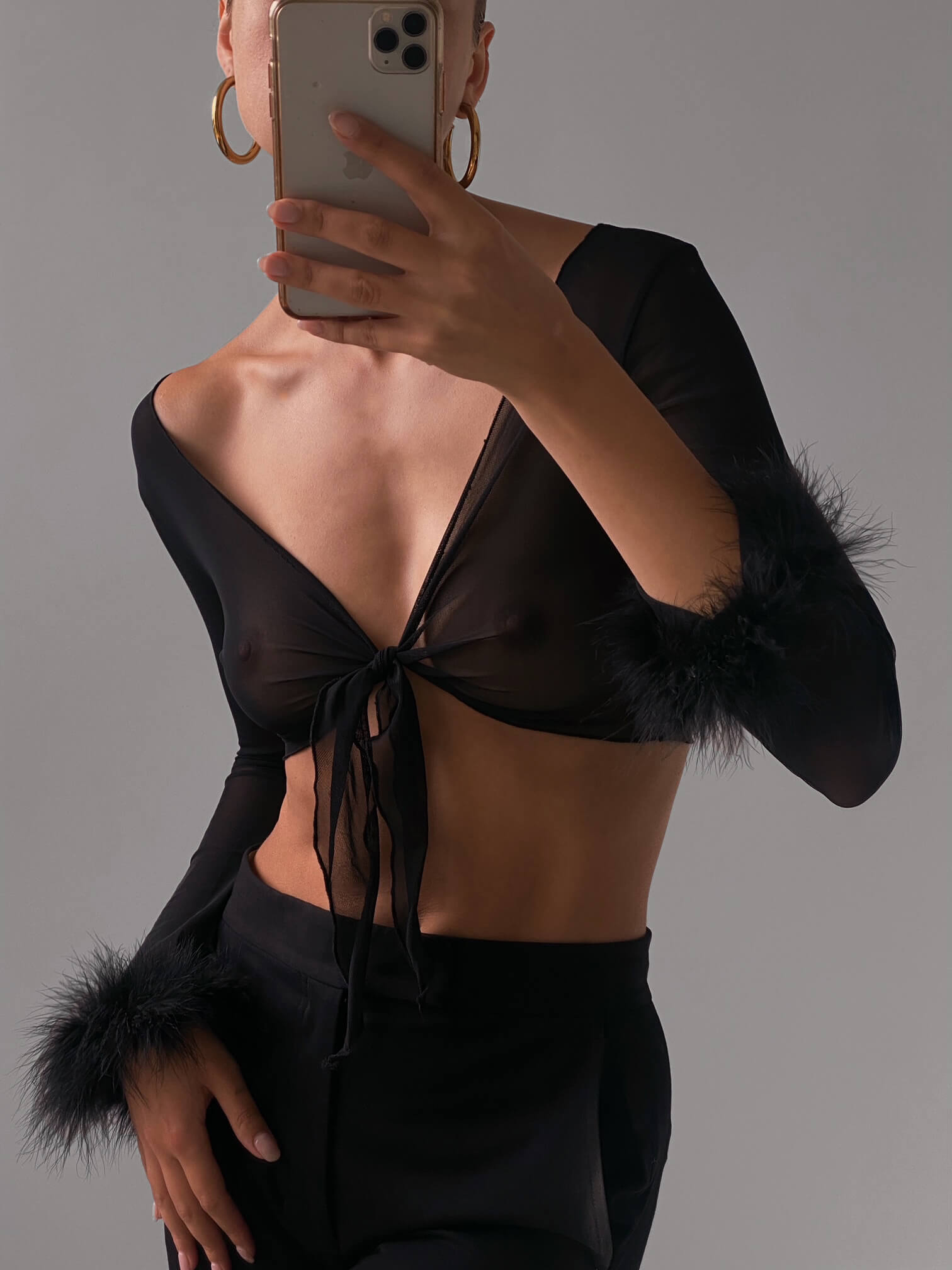 Vintage Mesh Feather Tie Up Top | XS/S