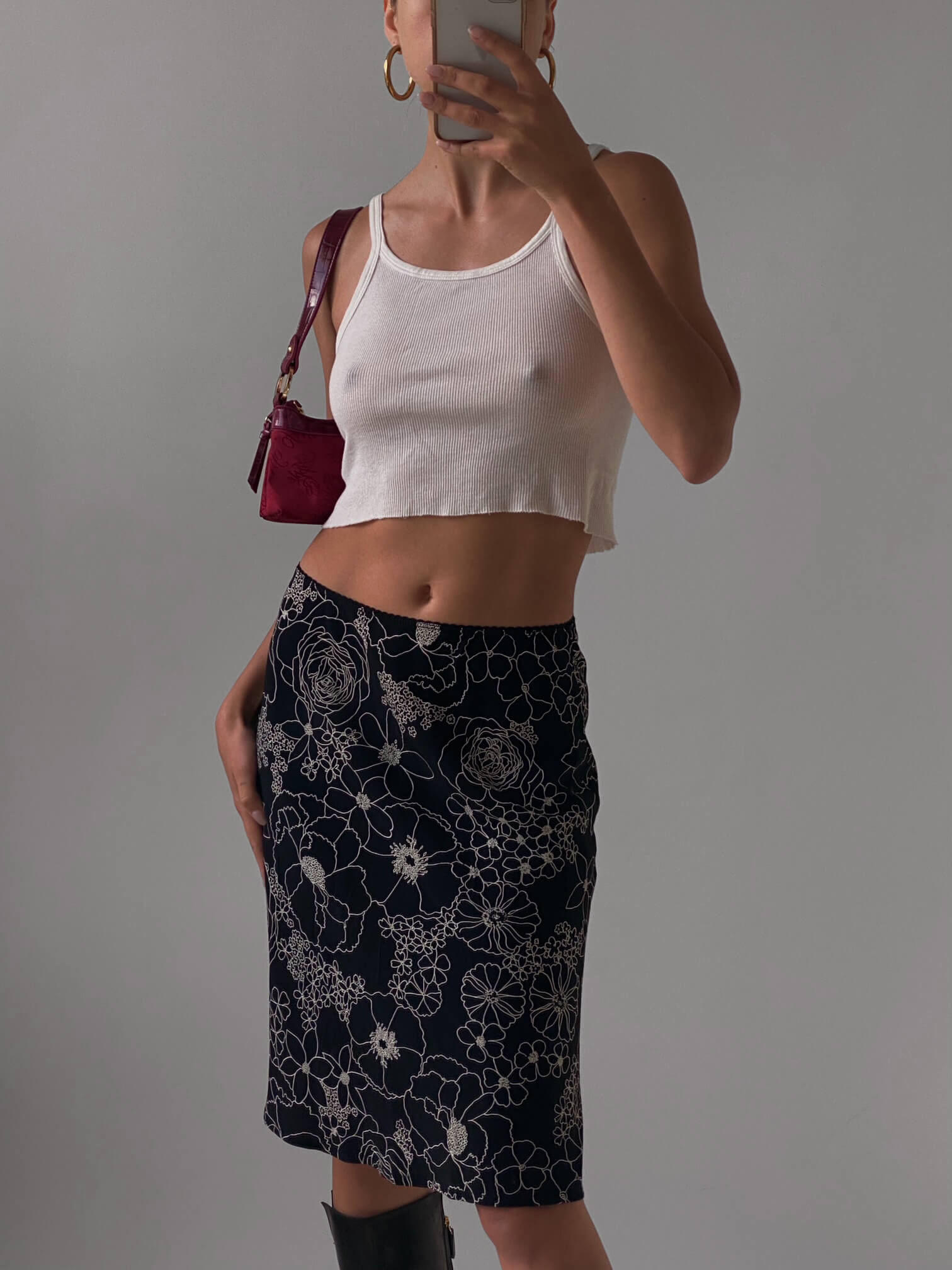 Vintage Illustrated Florals Midi Skirt | S/M