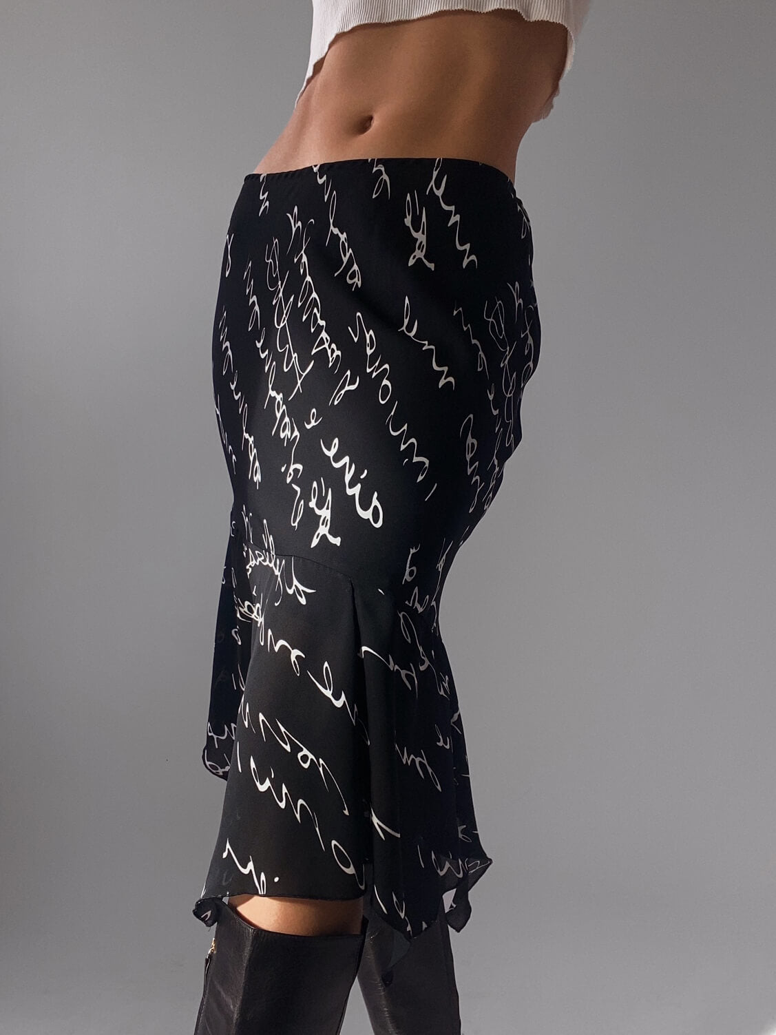 Vintage Typography Midi Skirt | M
