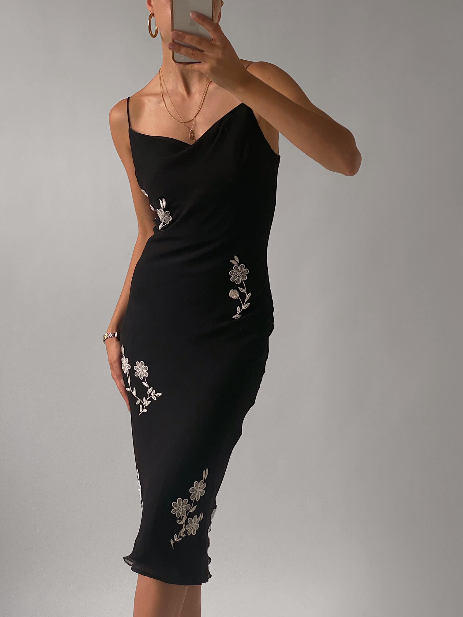 Vintage Silk Beaded Daisy Backless Dress | M