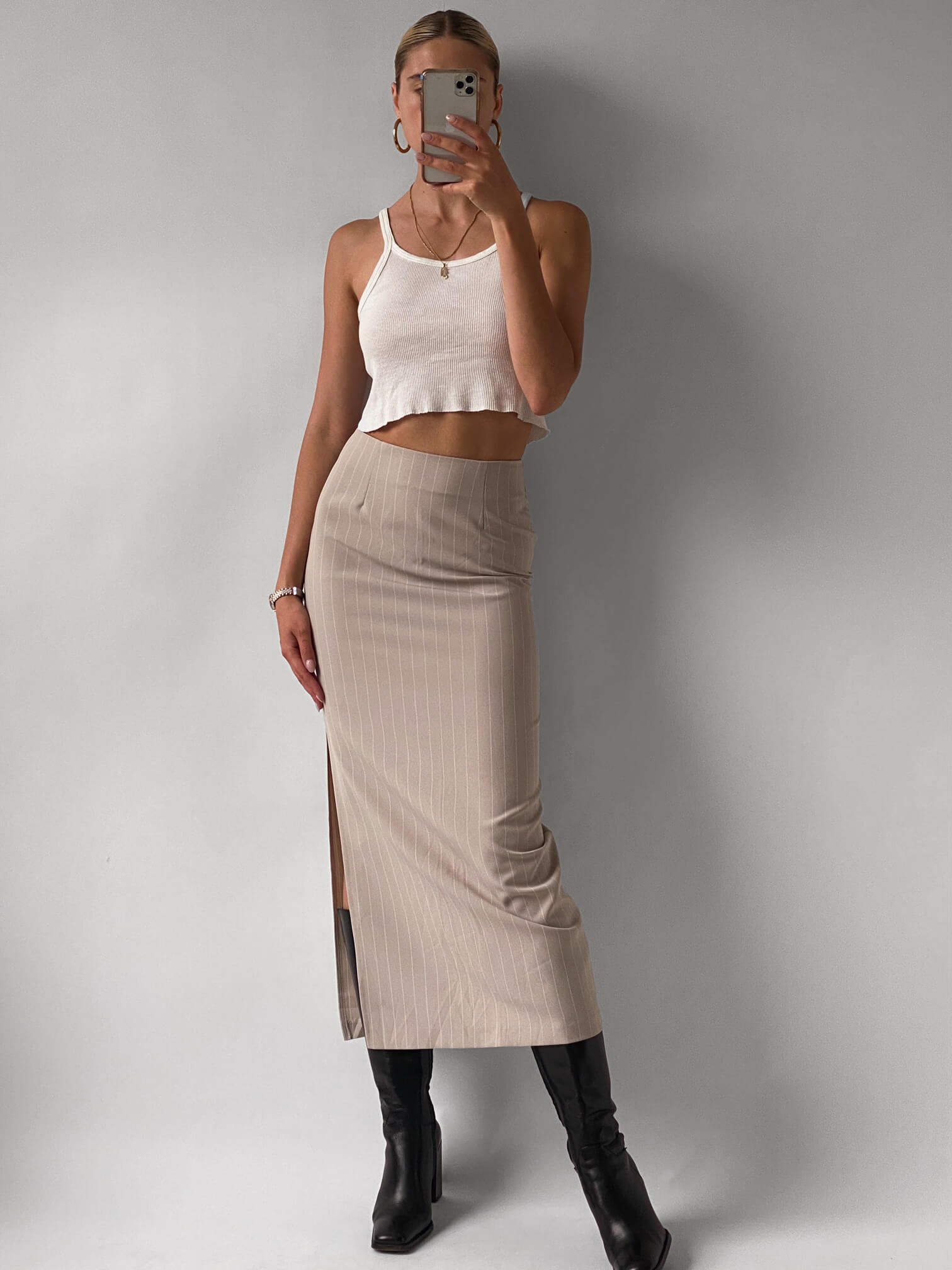Vintage Pinstripe Maxi Skirt | XS