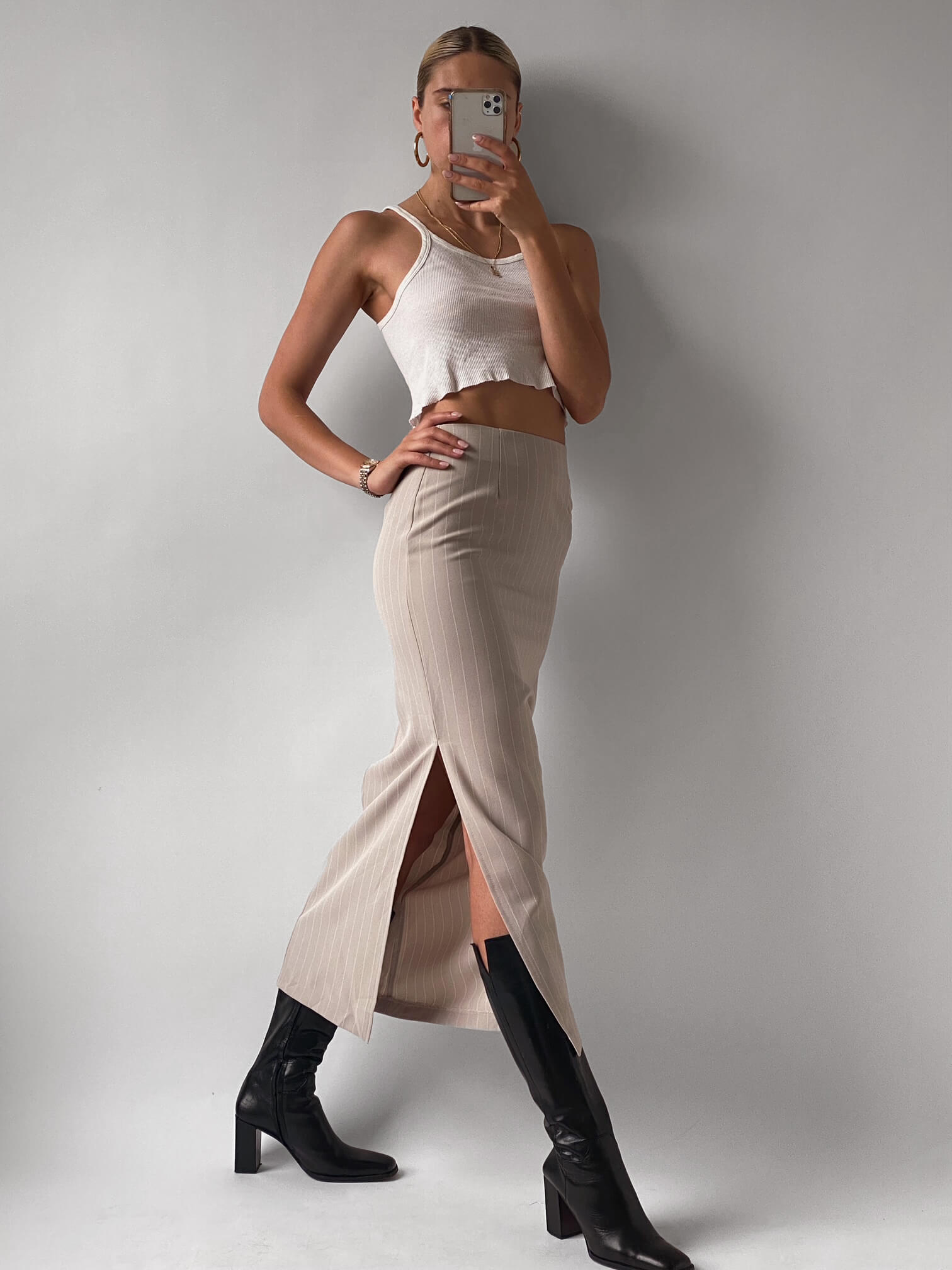 Vintage Pinstripe Maxi Skirt | XS