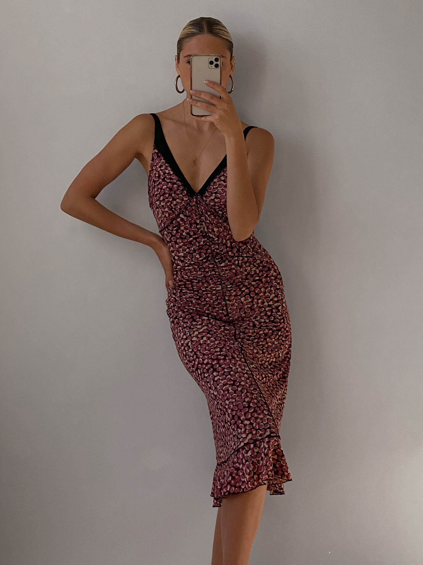 Vintage Printed Ruched Dress | S/M