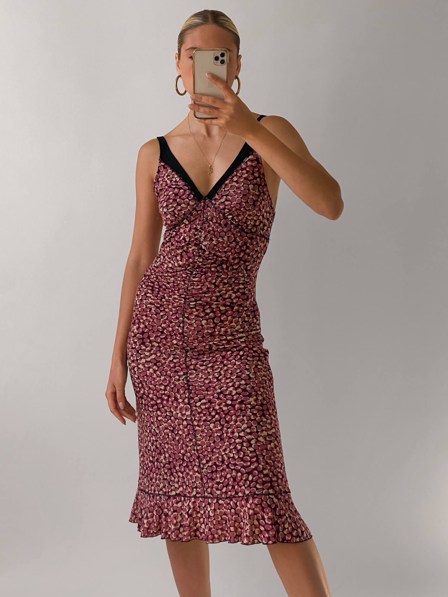 Vintage Printed Ruched Dress | S/M