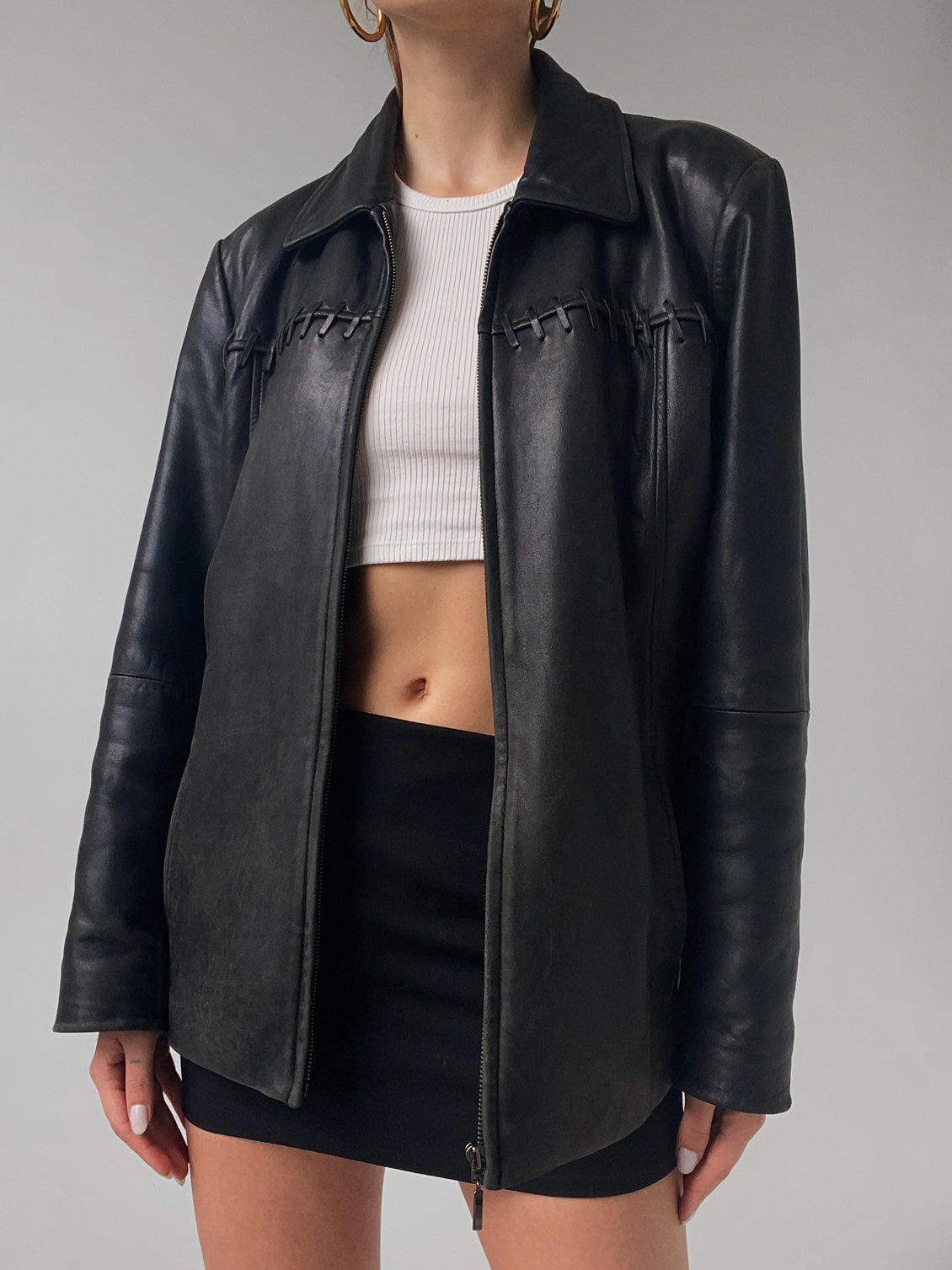 Vintage Stitch Accent Patina Leather Jacket | XS-L