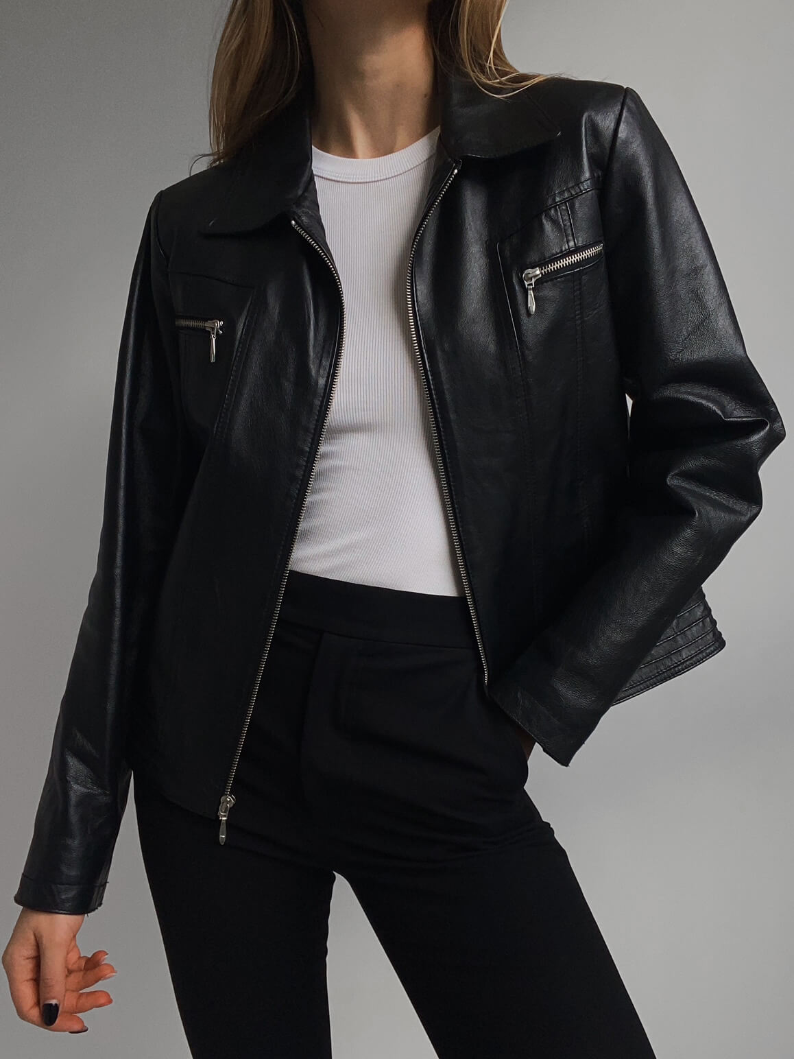 Vintage Minimalist Moto Leather Jacket | XS-L