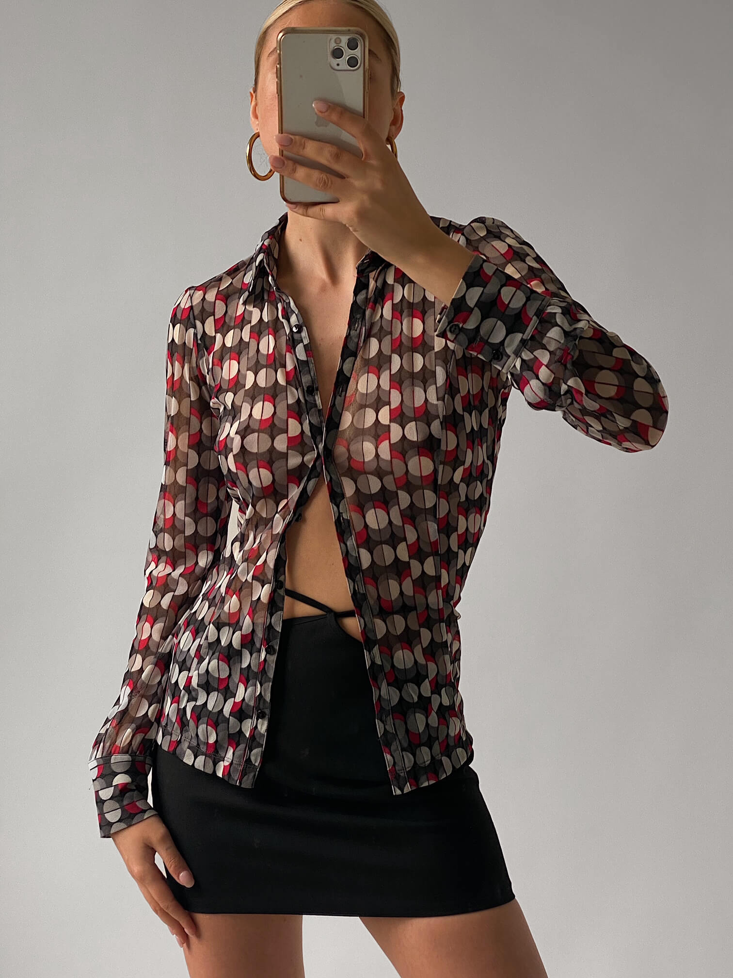 Vintage Printed Mesh Blouse | M