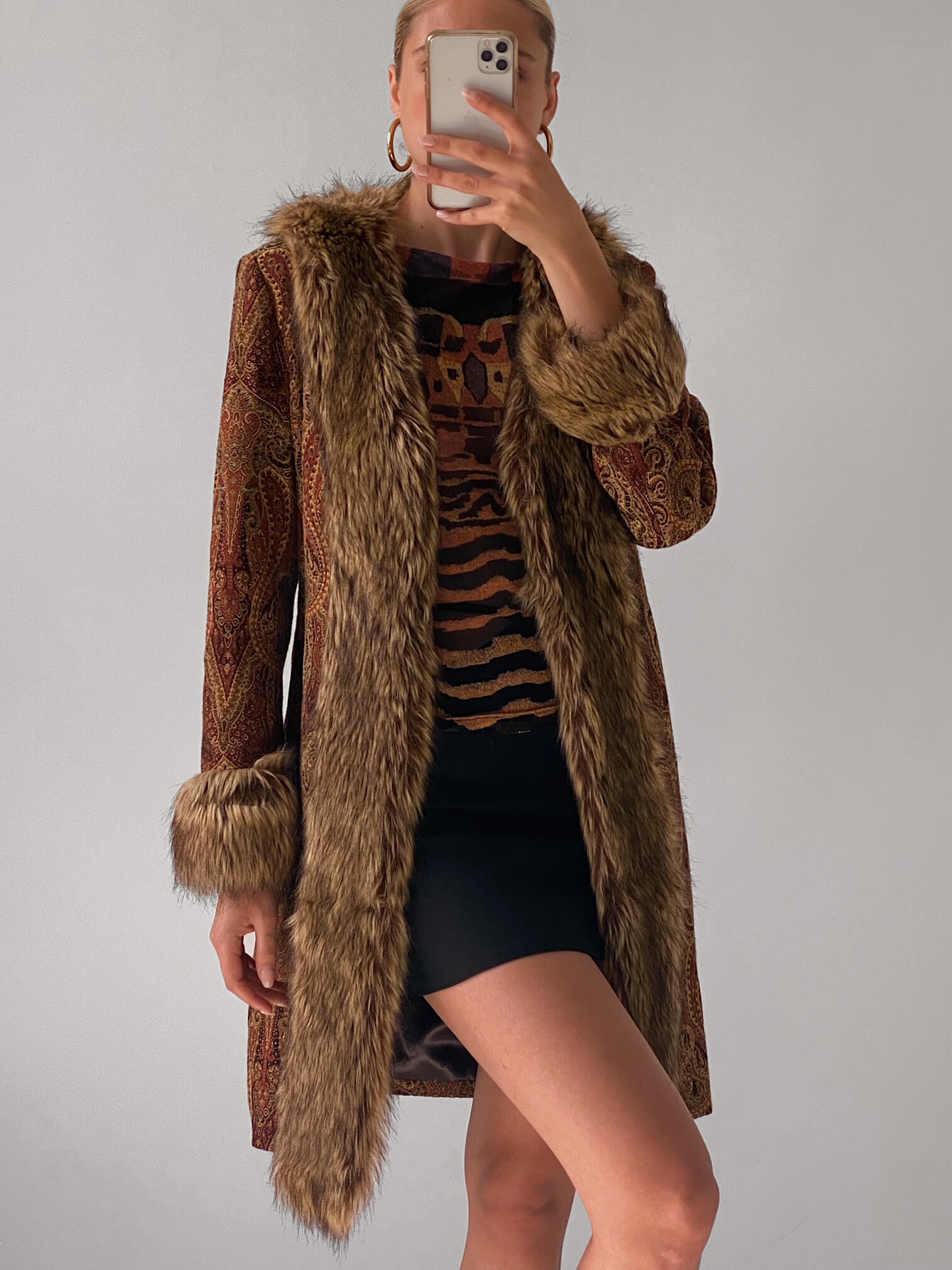 Vintage Paisley Faux Fur Penny Lane Jacket | XS-M