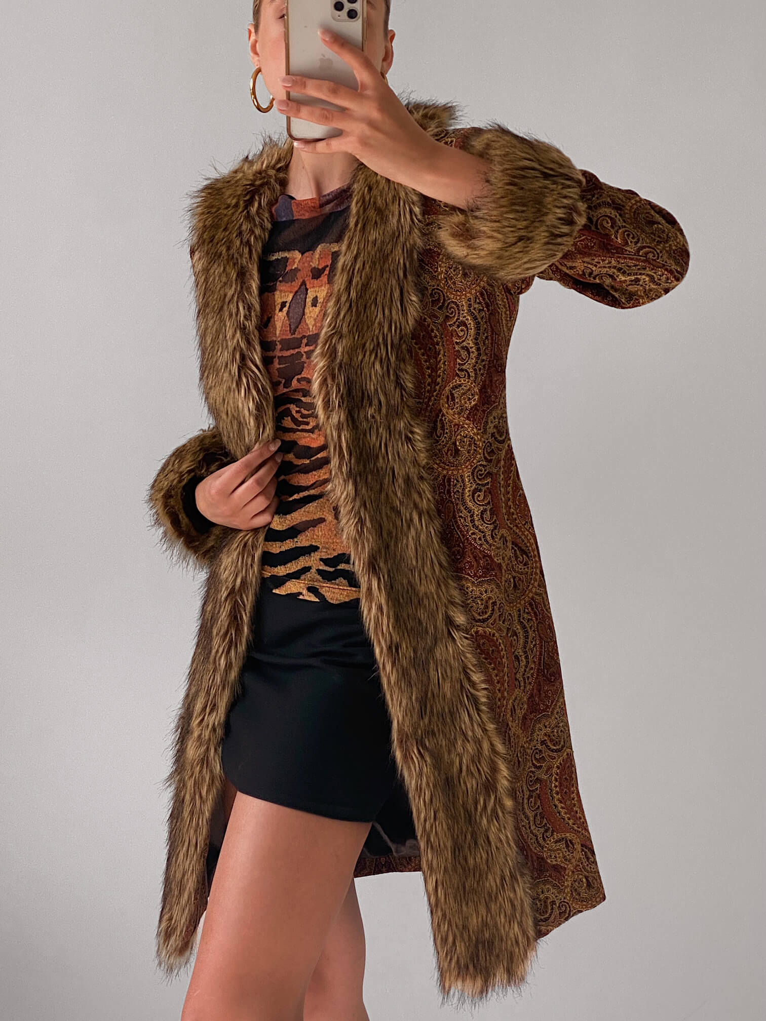Vintage Paisley Faux Fur Penny Lane Jacket | XS-M