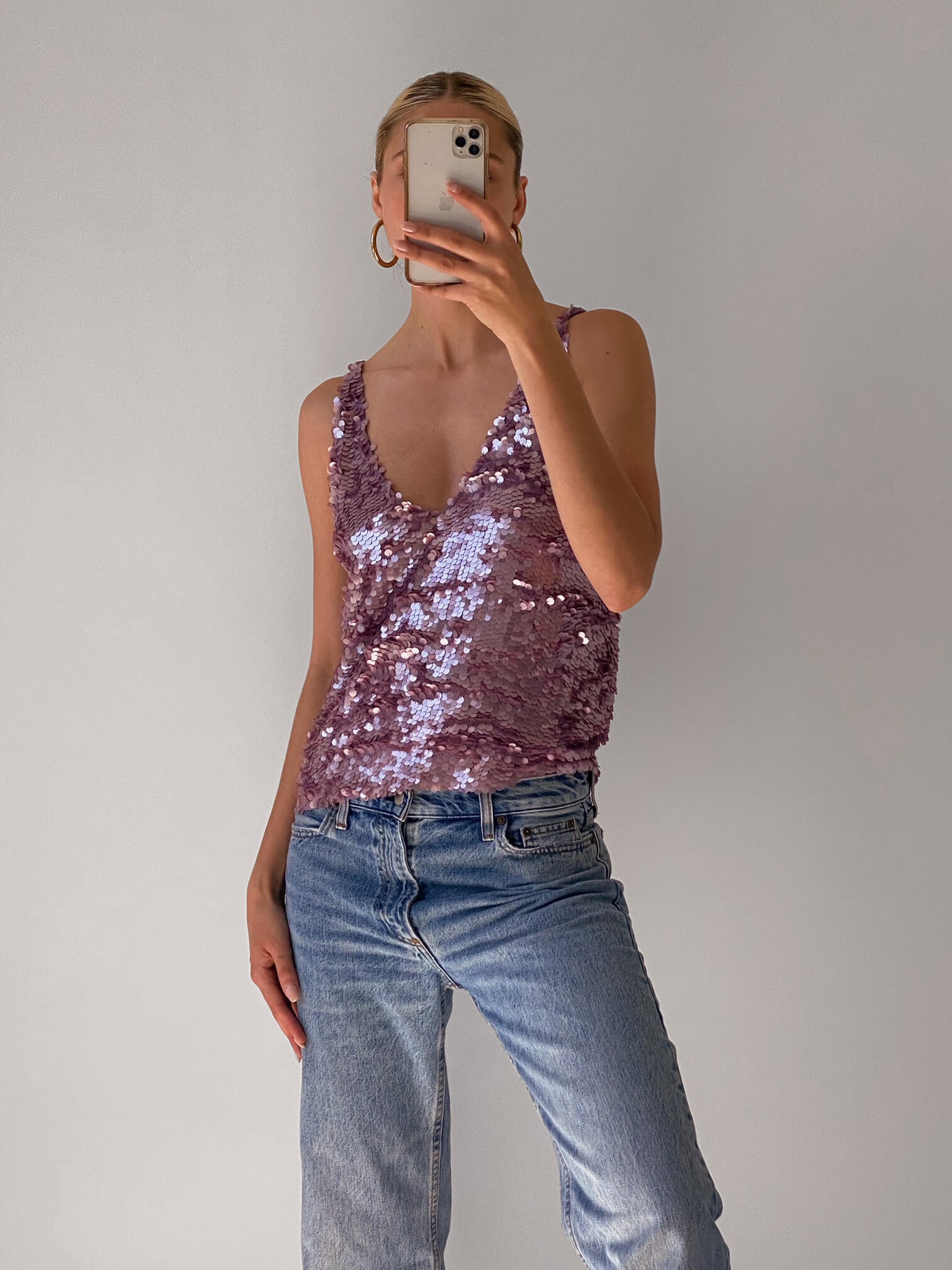 Vintage DKNY Lilac Silk Sequin Top | M/L
