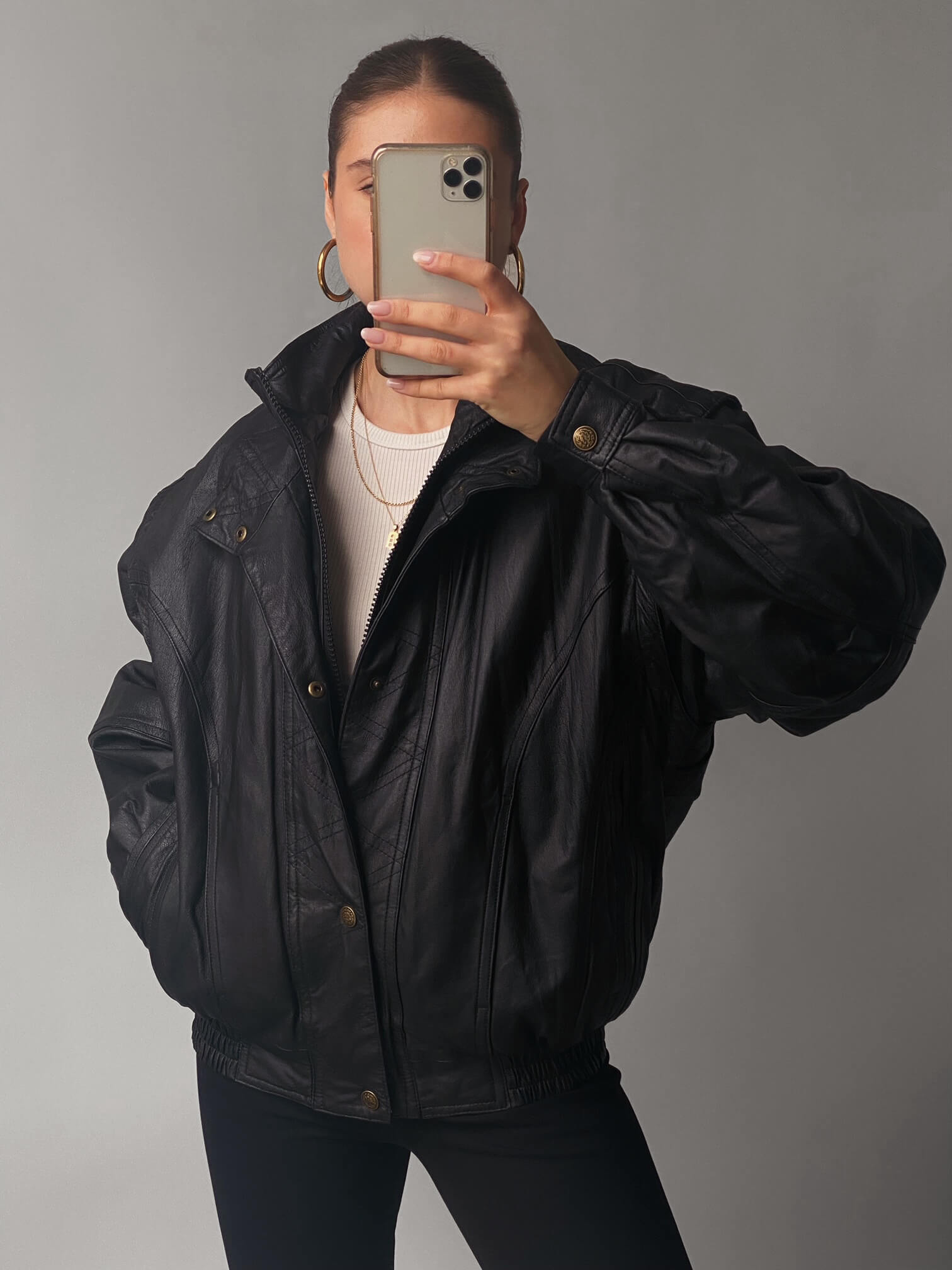 Vintage Double Collar Leather Bomber Jacket | XS-L
