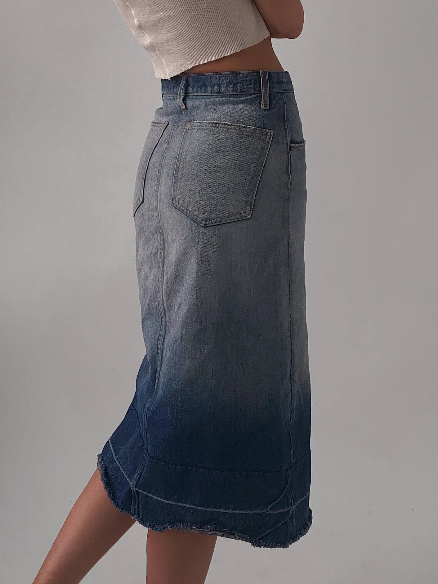 Vintage Faded Denim Midi Skirt | XS