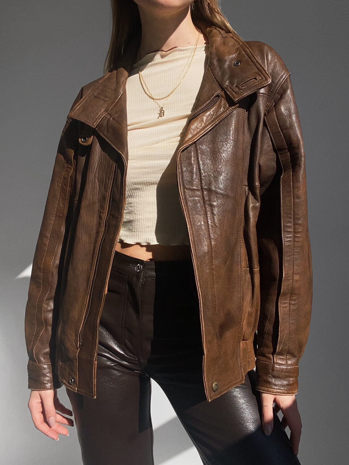 Vintage 80s VALENTINO Chocolate Leather Bomber Jacket | XS-L