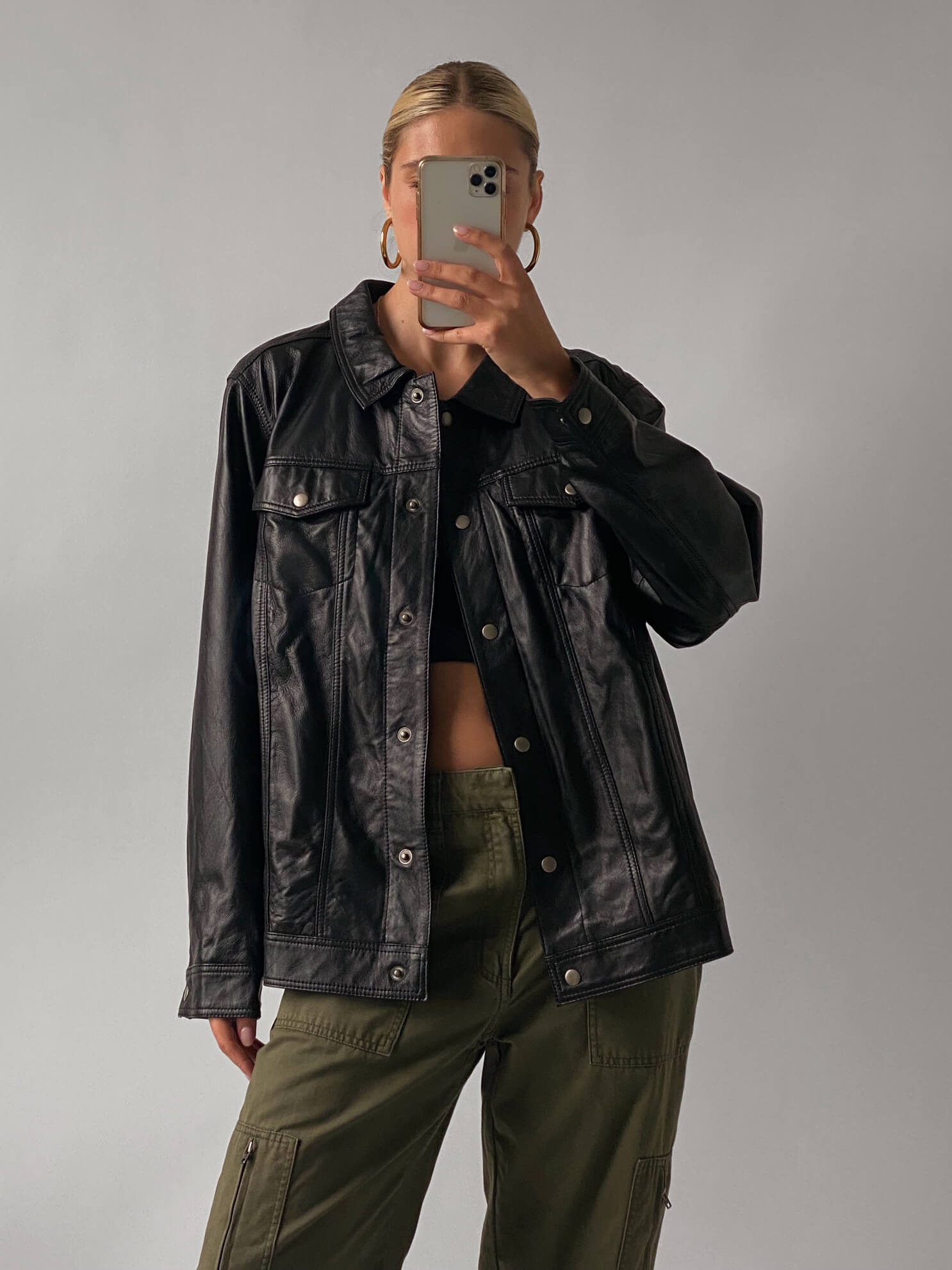 Vintage Oversized Leather Shirt Jacket | XS-XXL